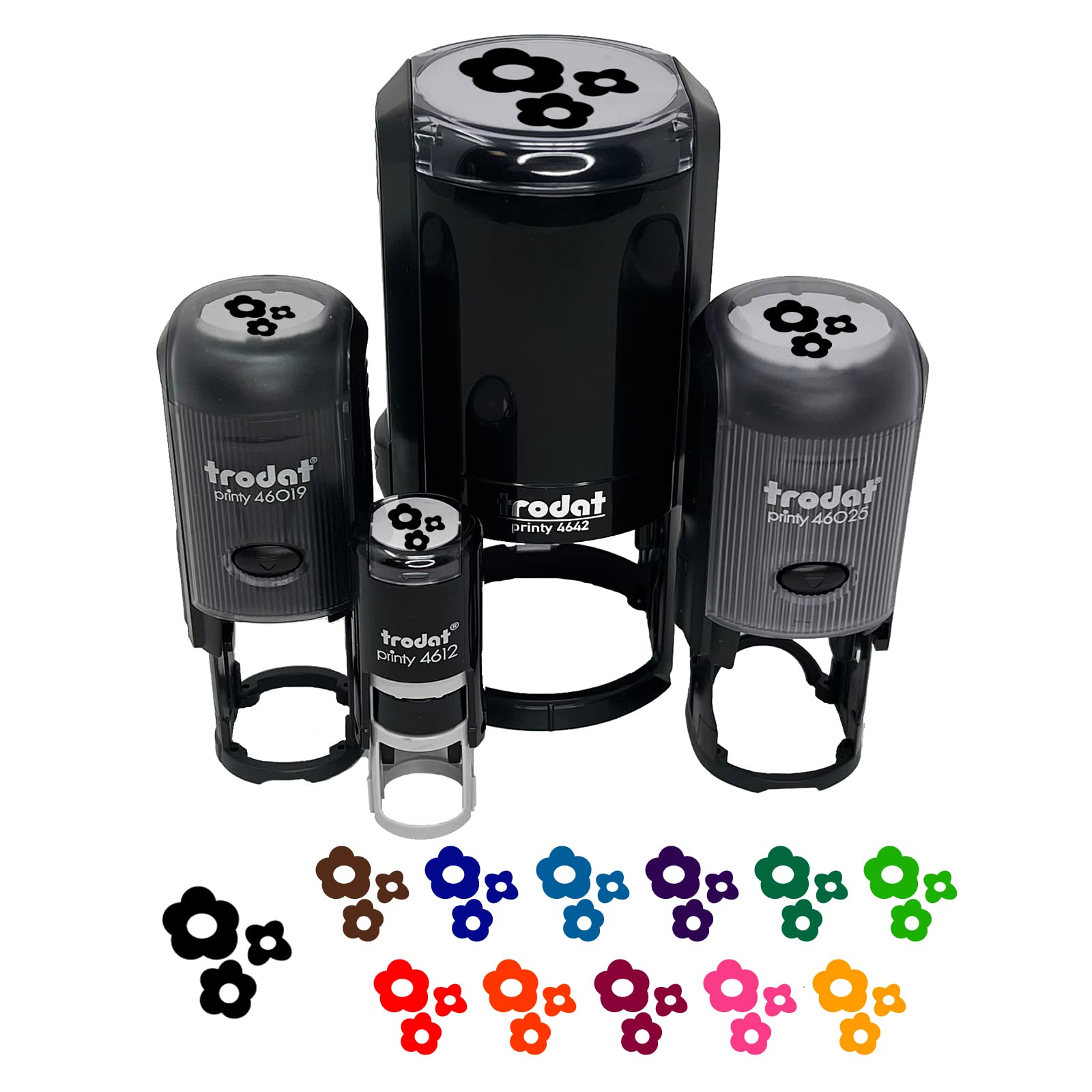 Flower Trio Self-Inking Rubber Stamp Set - 1 Inch Medium Size with Red Ink - Perfect for DIY Scrapbooking, Planner Decorating, Card Making & Craft Projects