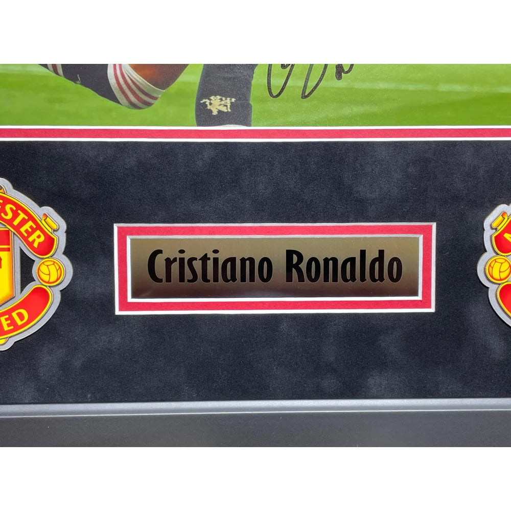 Authentic Cristiano Ronaldo Autographed Manchester United 11x14 Framed Photo with Beckett COA - Perfect for Soccer Fans, Man Utd Memorabilia Collectors & Sports Room Decor