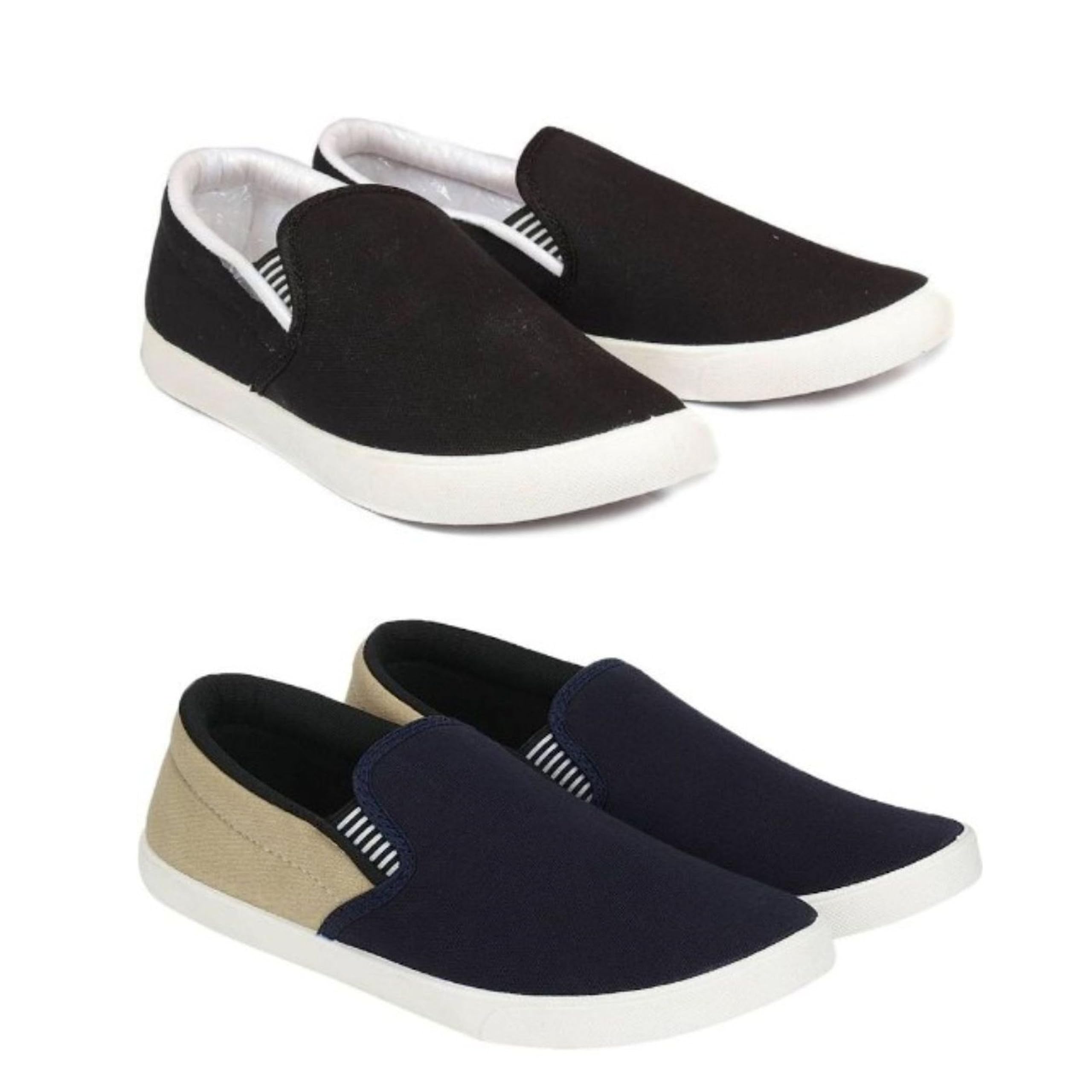 Lightweight Stylish Walking Shoes for Men - Trendy Comfortable Sneakers | Pack of 2 | Beige & White | Perfect for Walking, Running & Casual Wear