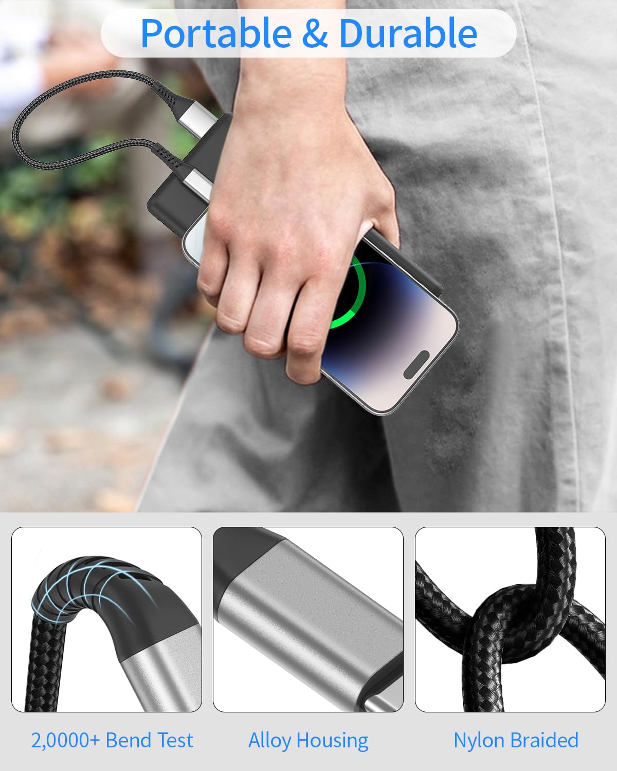 2-Pack 1FT USB A to USB C Fast Charging Cable - 3A Braided Durable Short Cord for iPhone 15/16 Pro Max, Samsung Galaxy S24/S23, Google Pixel, iPad Air/Pro - Perfect for Charging Stations & Power Banks at Home, Office or Travel