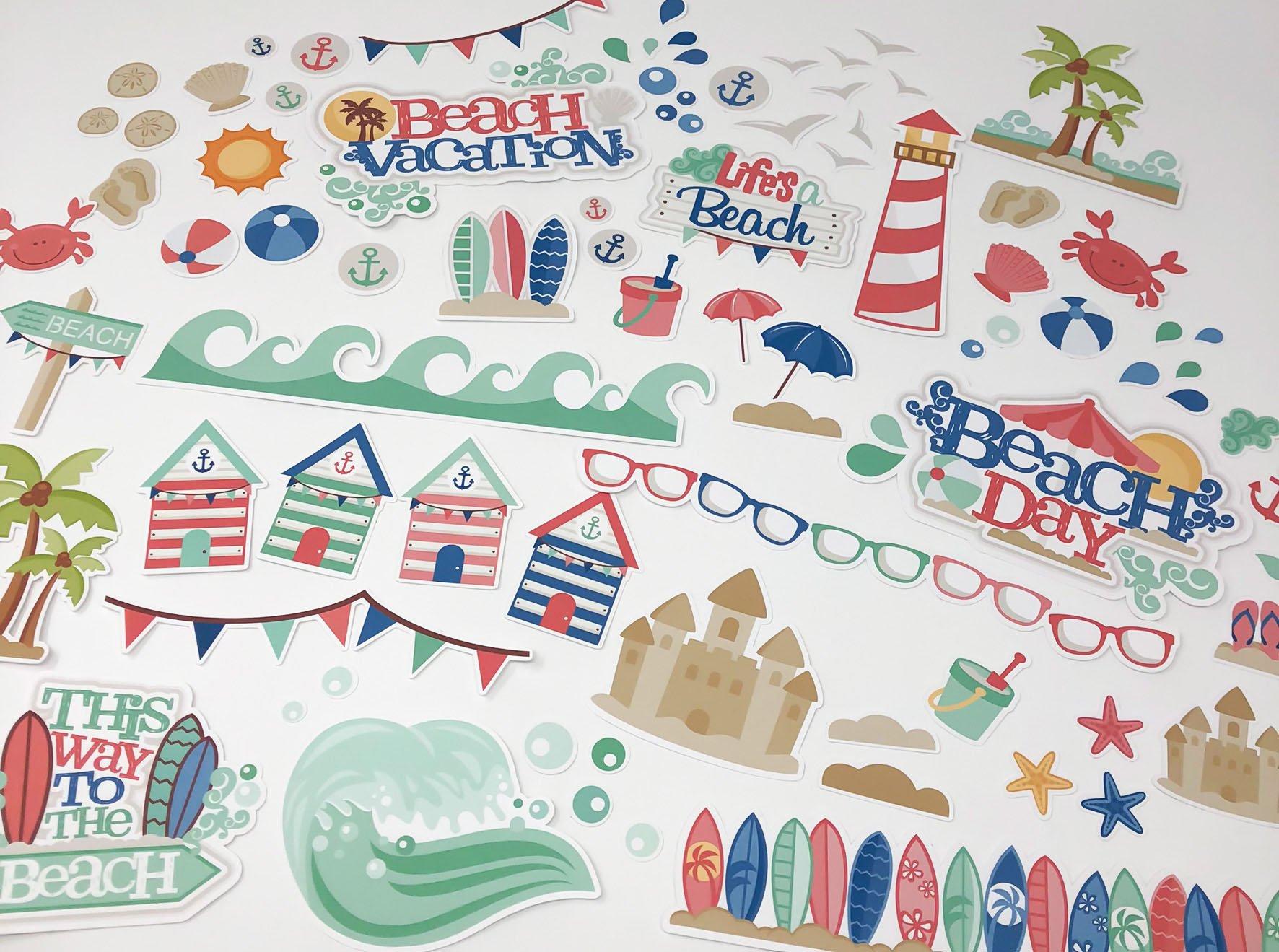 Life's a Beach Scrapbook Die Cuts - 60+ Premium Cardstock Paper Die Cuts for Scrapbooking, Cards & DIY Crafts - Perfect for Beach Theme Albums & Summer Vacation Memories by Miss Kate Cuttables