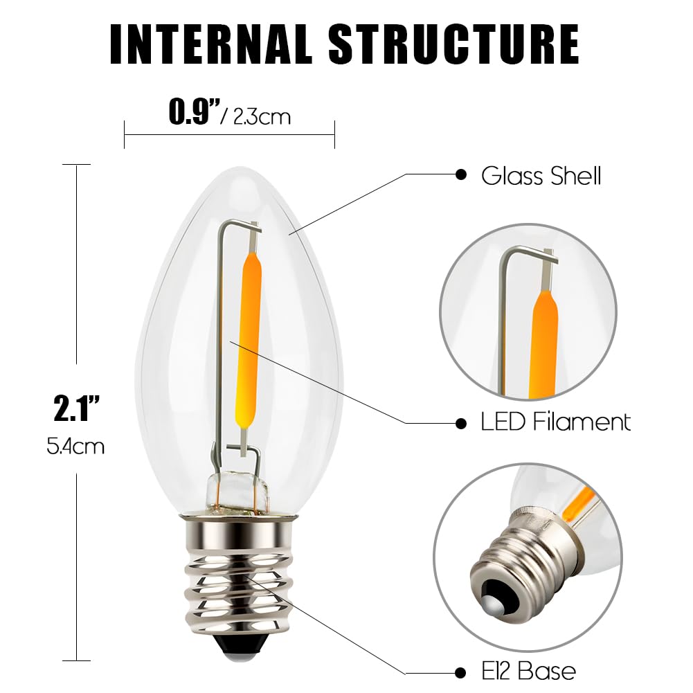 Emotionlite C7 LED Candelabra Light Bulbs - 4W 5W 6W 7W Equivalent, E12 Base, Warm White 2700K, Clear Glass - 4 Pack for Chandeliers, Night Lights & Decorative Lighting