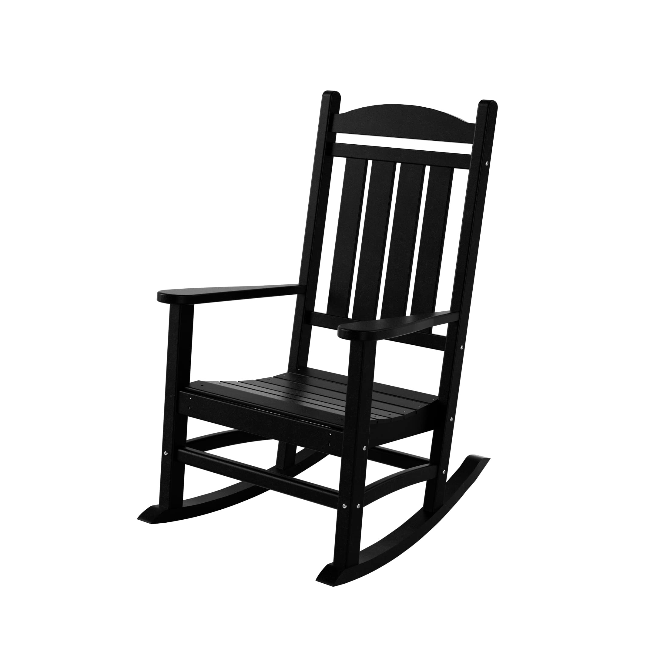 **HDPE UV-Resistant Farmhouse Outdoor Rocking Chair - Weatherproof Patio Furniture for Garden, Porch & Backyard Relaxation (Black) - WO Home Furniture**