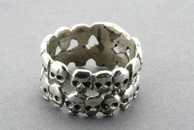 Sterling Silver Double Skull Band Ring - Gothic Jewelry for Men & Women, Perfect for Halloween, Punk Fashion, and Rock Style Outfits