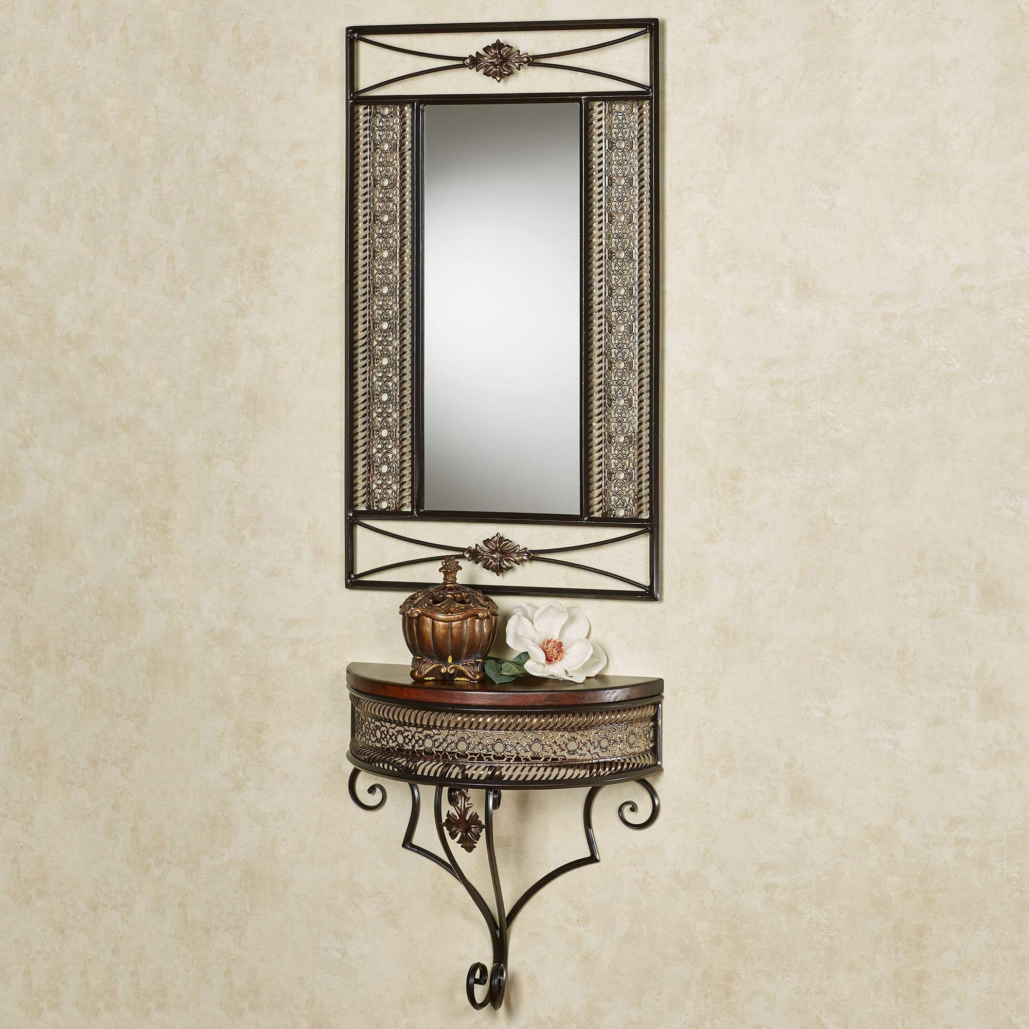 Charleston Wall Mirror and Shelf Set - Bronze 2-Piece Decor for Living Room, Bedroom & Entryway