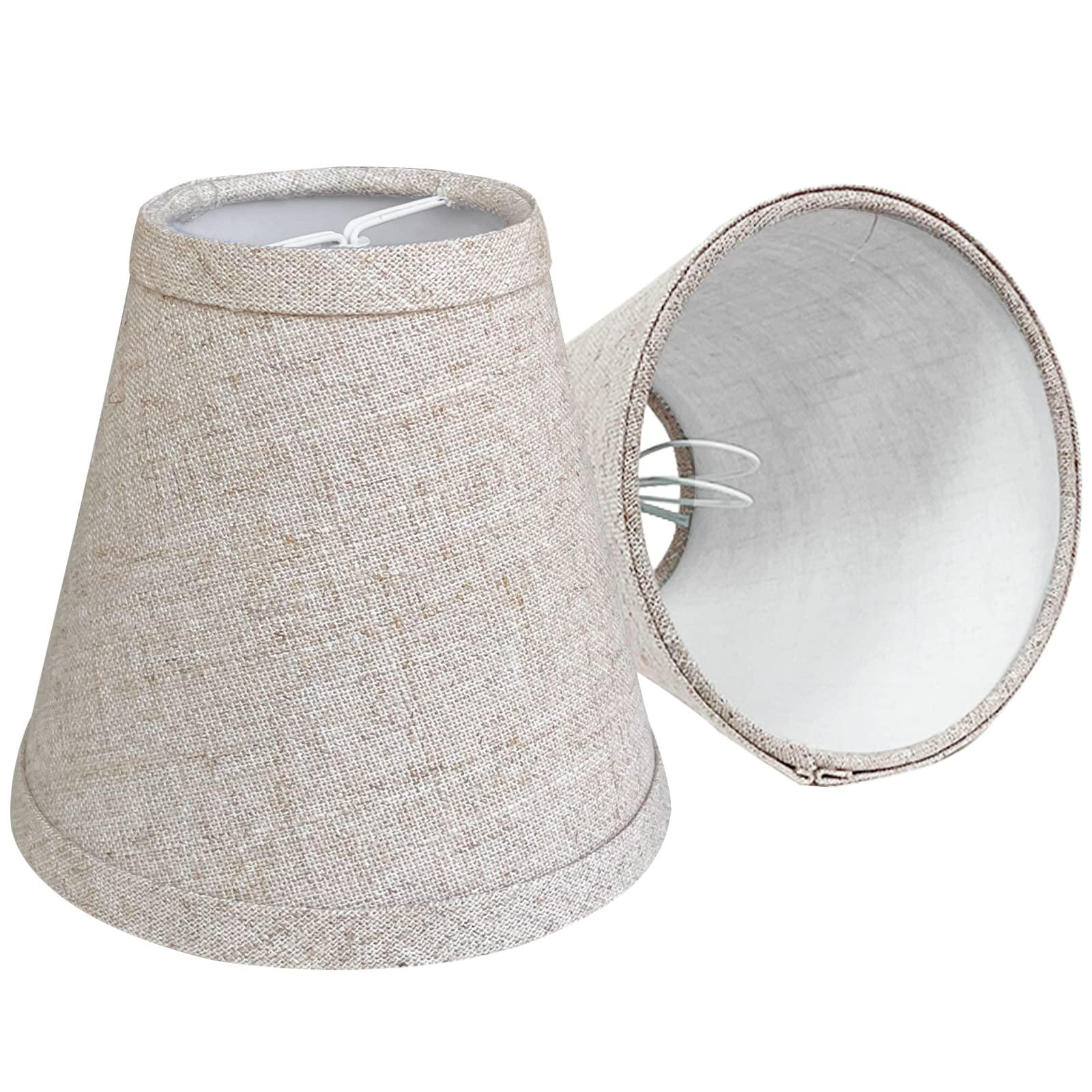 TOOTOO STAR Mini Brown Barrel Lamp Shades - Set of 2 Clip-On Fabric Lampshades (3x6x5 Inches) for Table, Floor & Wall Lamps - Perfect for Bedroom, Living Room & Office Lighting Decor