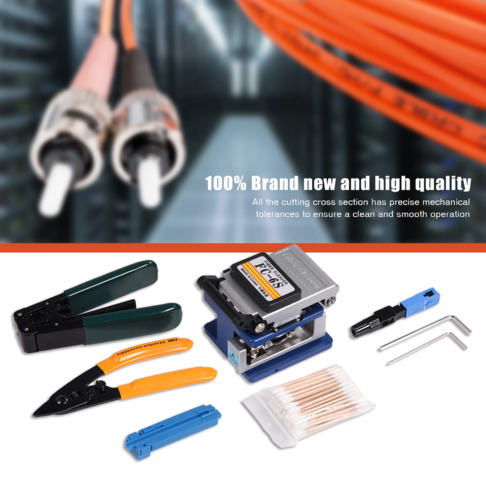 FTTH Fiber Optic Splicing Kit with FC-6S Cleaver - Professional Optical Fiber Stripper & Cutting Tools for Home/Office Network Installation & Maintenance