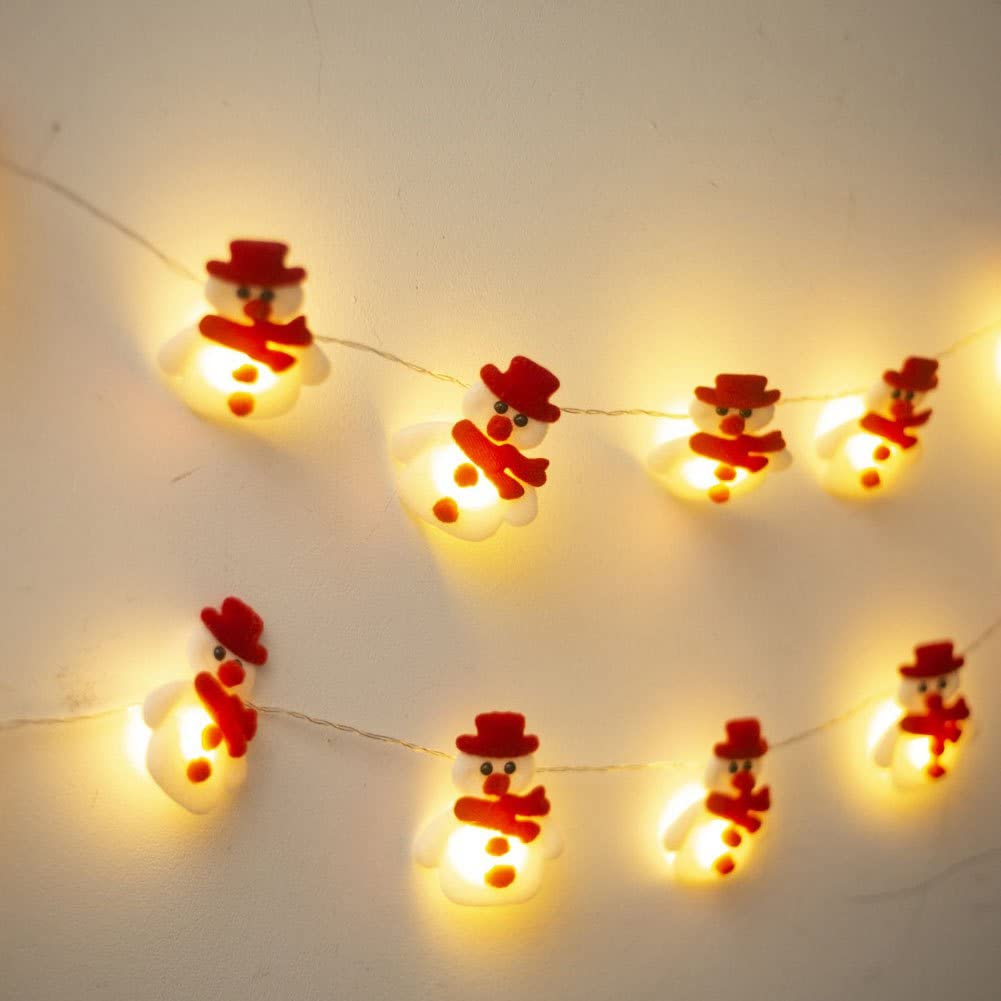 U-BUYHOUSE 20LED Battery Operated Snowman String Lights - Indoor/Outdoor Christmas & Halloween Decor, Warm White Plush Muppet Fairy Lights for Bedroom, Party, Garden, and Holiday Decoration