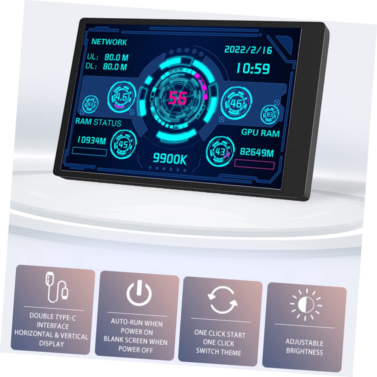 OSALADI Mini Secondary LCD Screen for Computer - GPU/CPU Data Monitoring Display, Compact Case-Mounted Mini Computer Monitor - Perfect for Gaming Rigs, Workstations & Custom PC Builds