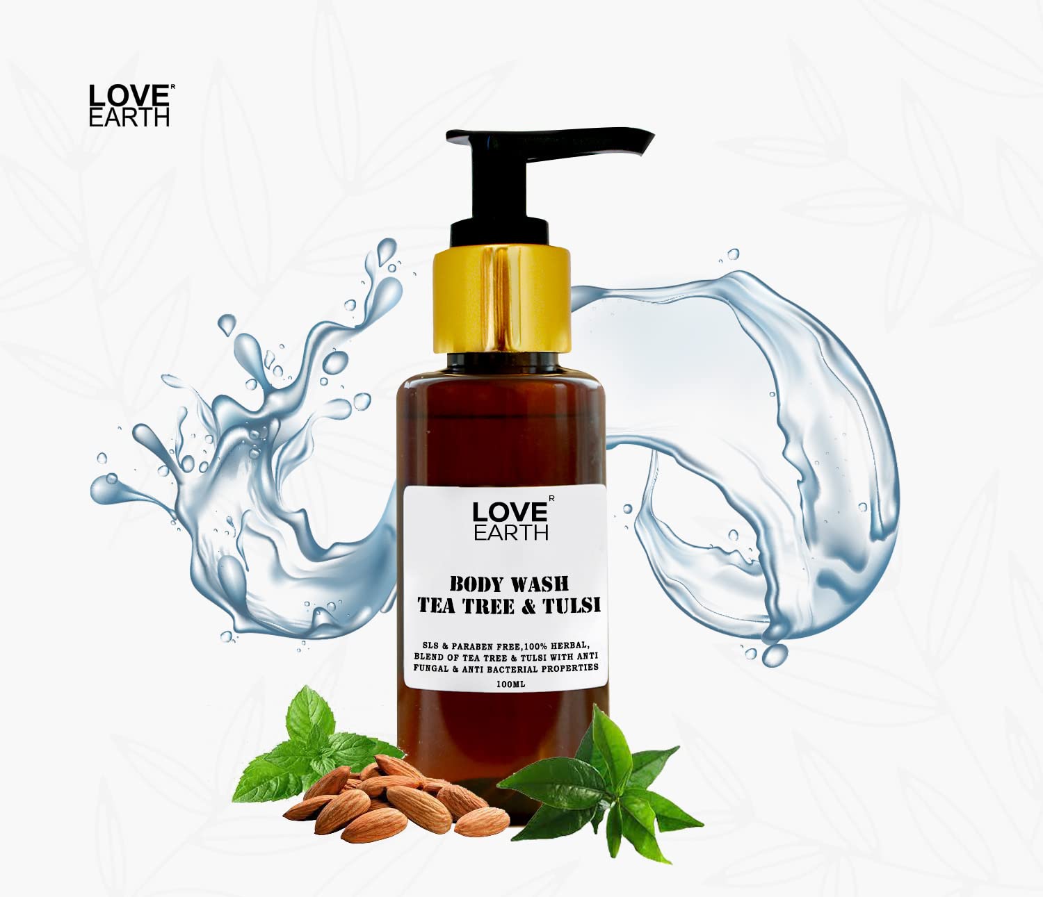 Love Earth Tea Tree & Tulsi Body Wash - Moisturizing & Antibacterial Skin Care for Dry & Sensitive Skin - 100ml - Perfect for Daily Shower & Relaxing Bath Time