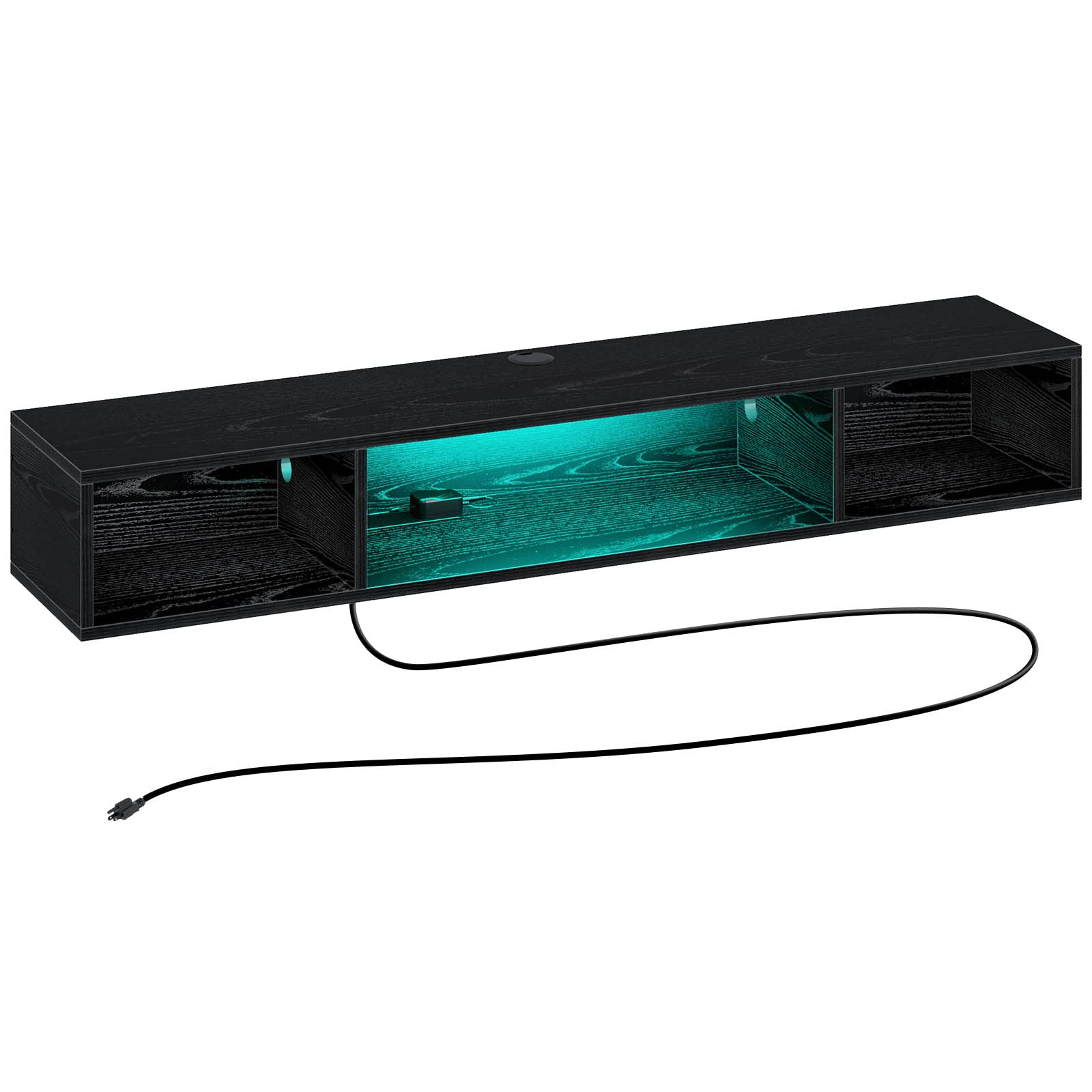 Rolanstar Floating TV Stand with Power Outlet & RGB LED Lights - Wall Mounted Media Console for 55 Inch TV - Modern Entertainment Shelf with Storage for Living Room & Bedroom - Black (Perfect for Home Theater Setup & Gaming Stations)