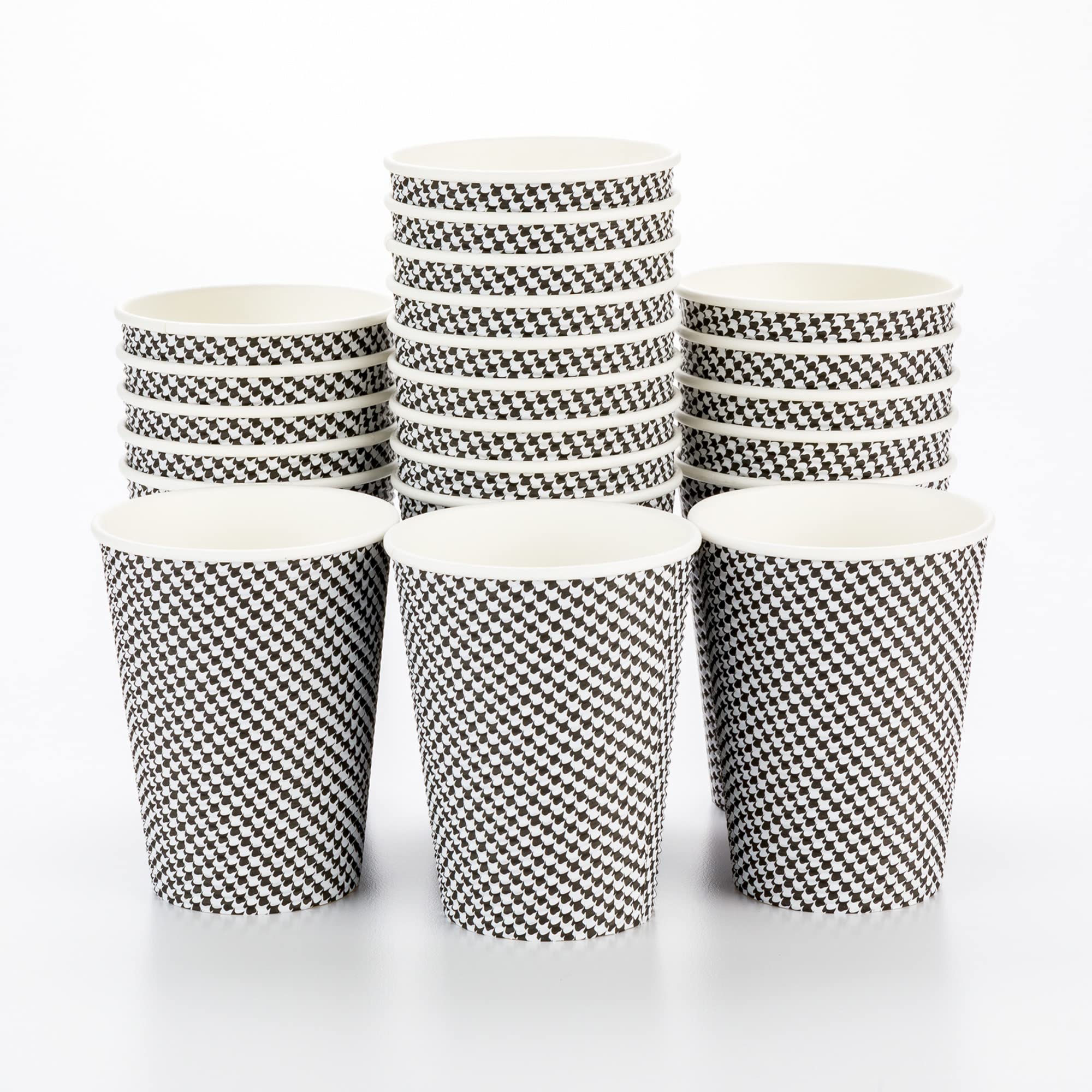 Restaurantware 12oz Disposable Coffee Cups - 500 Pack Spiral Wall Hot Paper Cups with Houndstooth Print for Coffee, Tea & Beverages | Insulated Design, Rolled Rim (Lids Sold Separately) | Perfect for Cafés, Offices & Catering Events