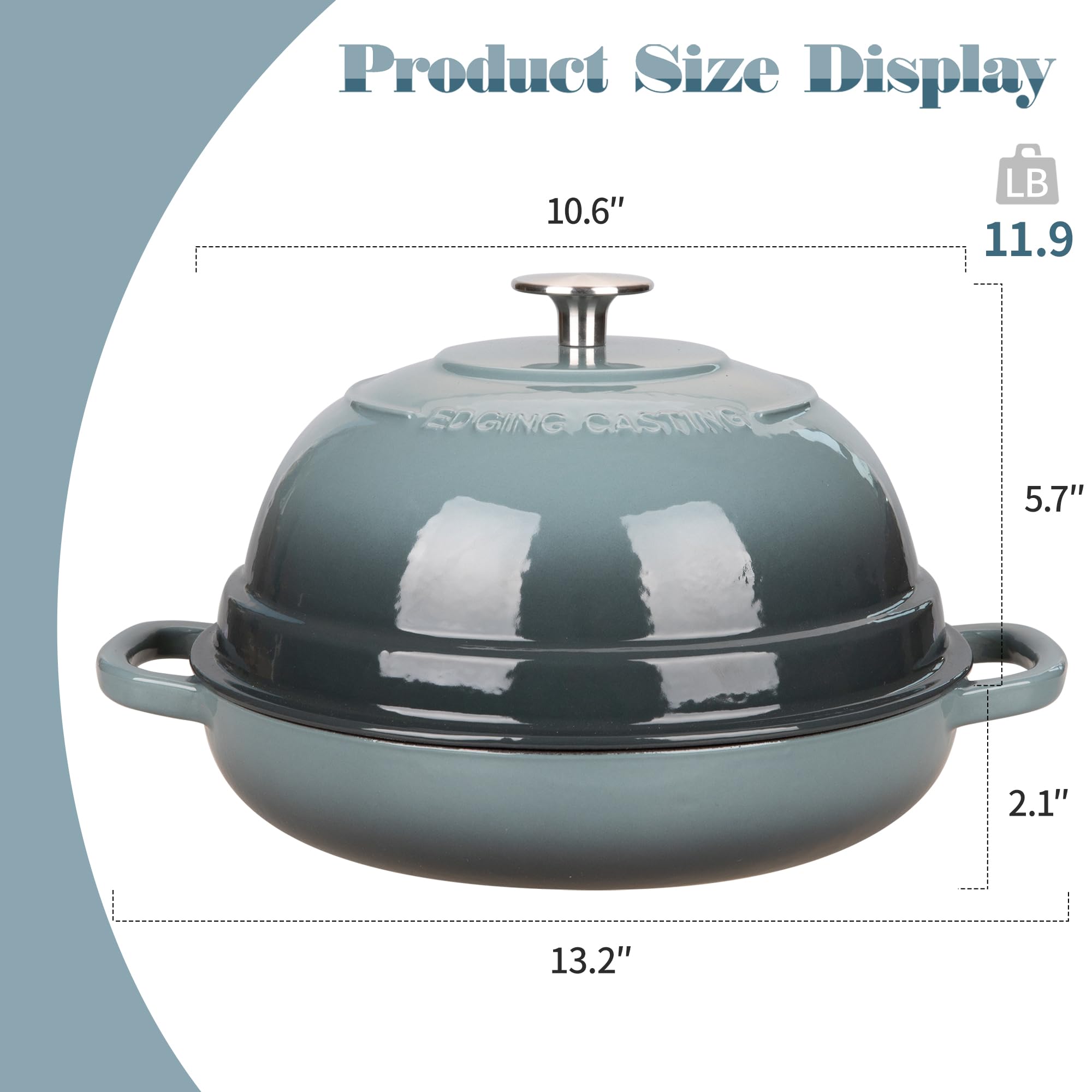 6 Quart Enameled Cast Iron Dutch Oven with Lid - Round Bread Baking Pot for Homemade Sourdough, Artisan Loaves & No-Knead Bread | Slate Blue Color | Perfect for Camping, Oven Baking & Kitchen Cooking