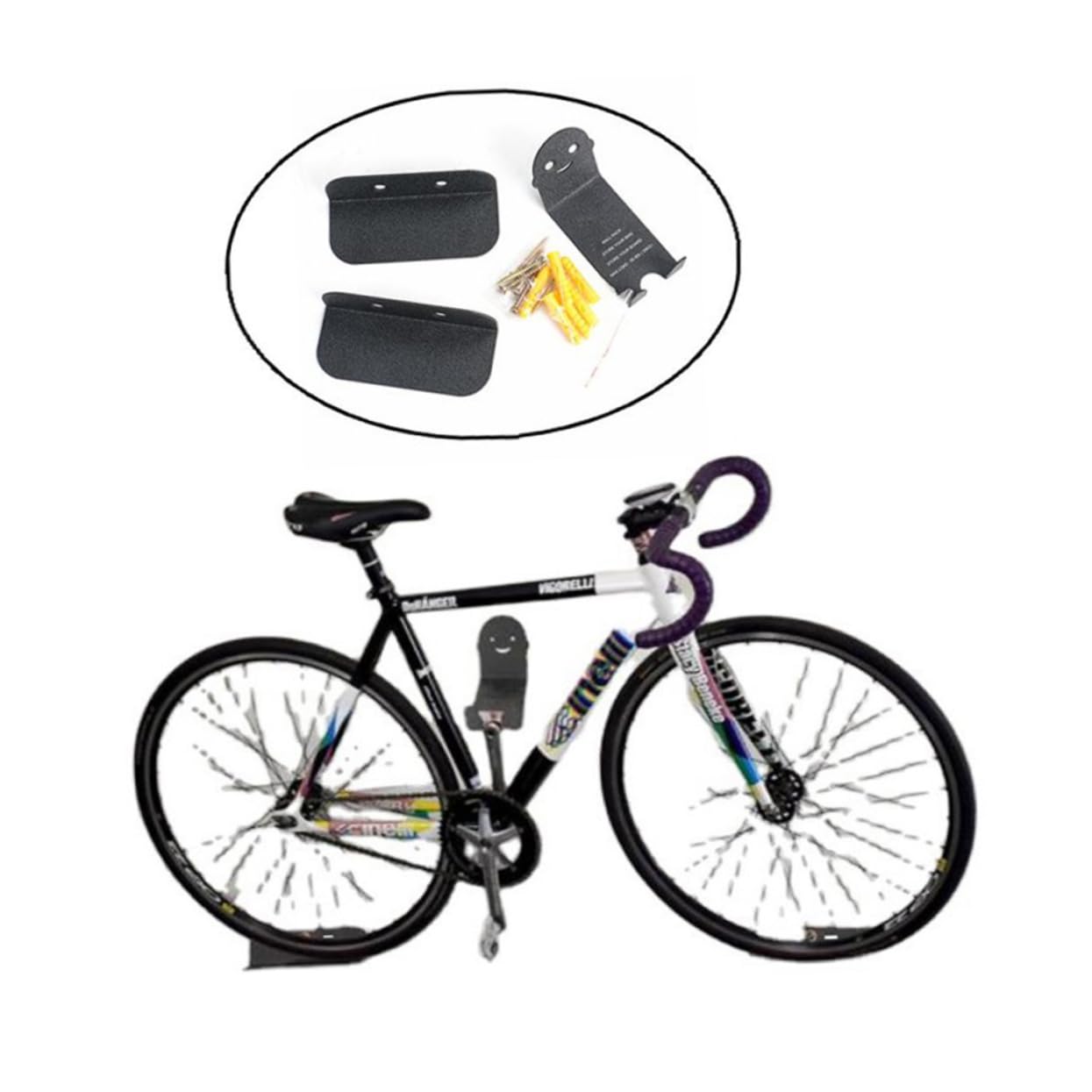Outanaya 6-Pack Bike Wall Mount Hooks - Heavy Duty Indoor Bike Rack & Garage Storage Organizer for Bicycles, Helmets & Sports Gear - Space Saving Wall Mounted Bike Hanger for Home, Apartment & Garage Organization