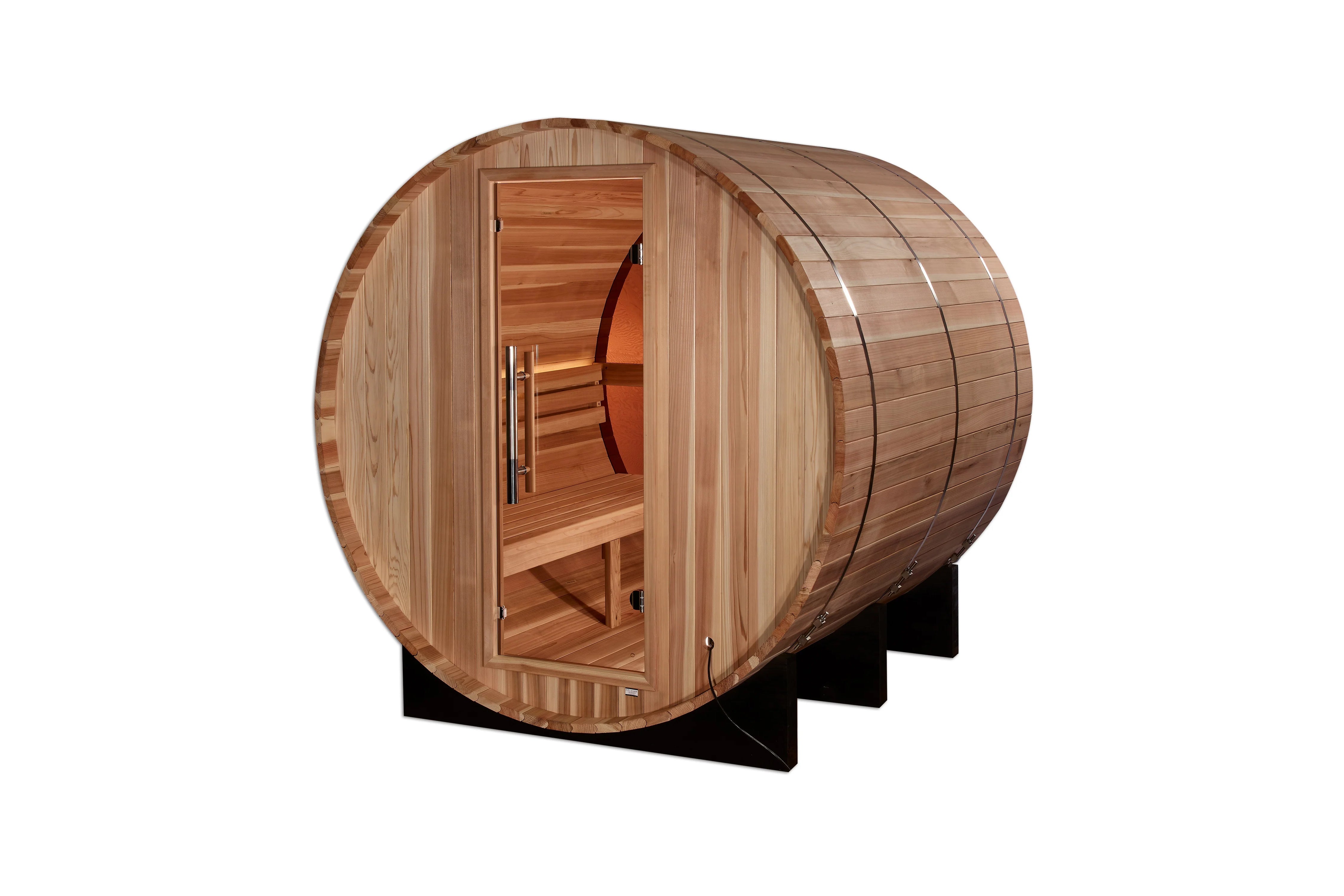 Golden Designs Zurich 4-Person Barrel Sauna with Bronze Privacy Glass - Traditional Wooden Home Sauna for Relaxation & Detox - Perfect for Backyard, Spa & Wellness Retreats