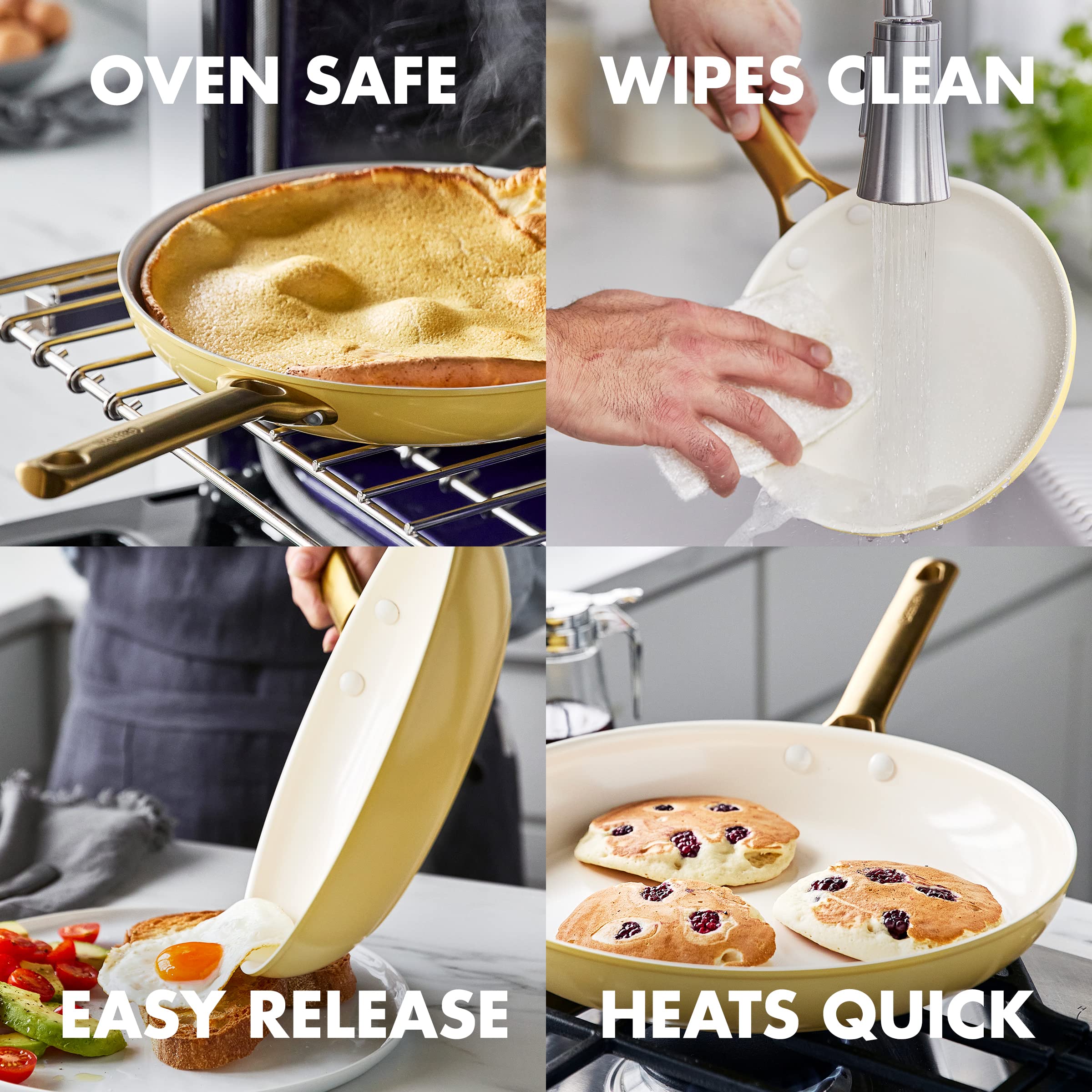GreenPan Reserve 10-Piece Nonstick Cookware Set - Hard Anodized Healthy Ceramic Coating, PFAS-Free, Gold Handles, Dishwasher & Oven Safe, Sunrise Yellow - Perfect for Healthy Cooking, Frying & Baking at Home