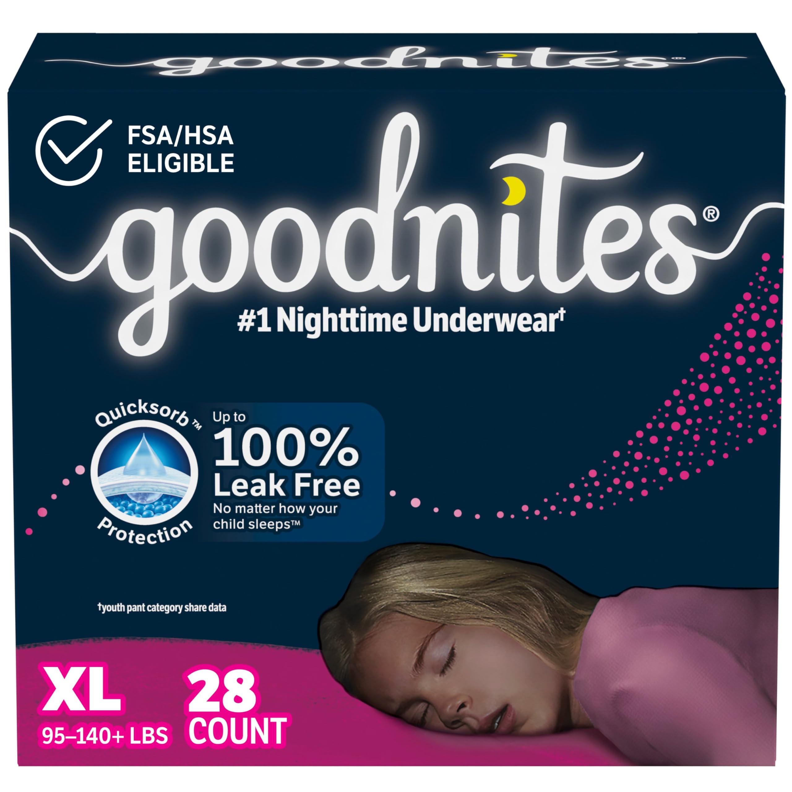 Goodnites Girls' Bedwetting Underwear - XL Size (95-140+ lbs) - 28 Count (2 Packs of 14) - Overnight Protection for Kids - Comfortable & Absorbent for Peaceful Sleep - Packaging May Vary - Perfect for Sleepovers, Travel & Nighttime Comfort