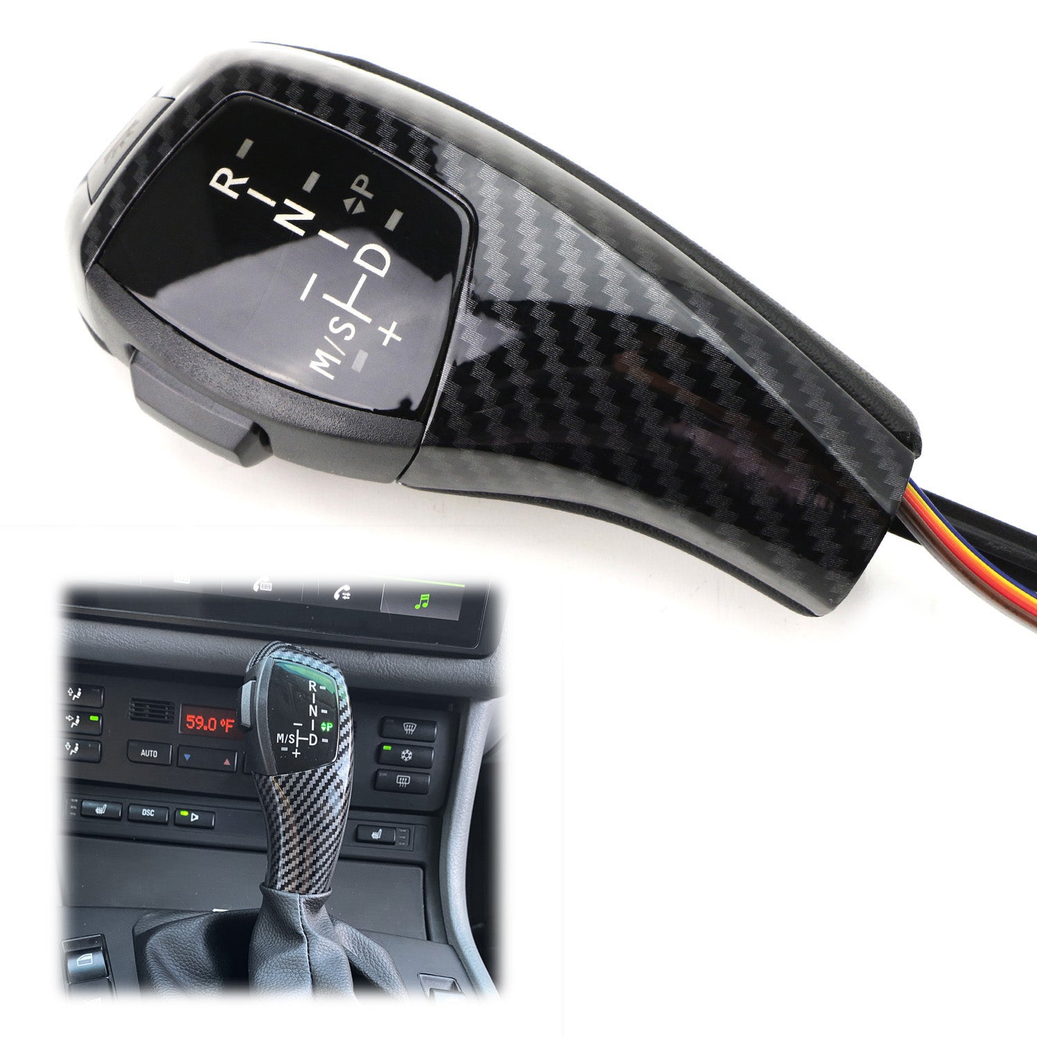 F30 Style Carbon Fiber LED Shift Knob Gear Selector Upgrade for BMW E90 E92 E93 - High Performance Racing Gear Shift Knob for Night Driving & Car Enthusiasts