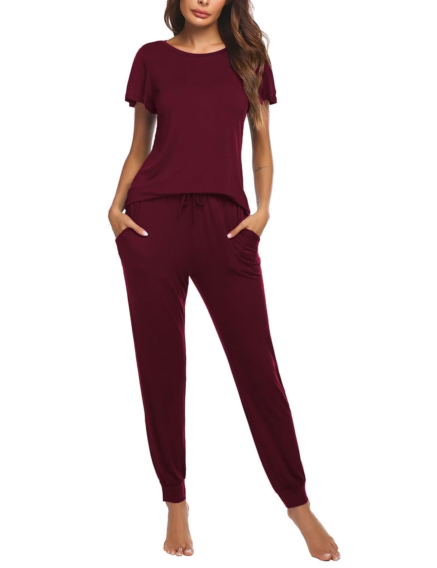 Ekouaer Women's Pajama Sets - Soft Short Sleeve Sleepwear & Long Pants Lounge Set with Pockets | Comfortable Sleep & Relaxation at Home