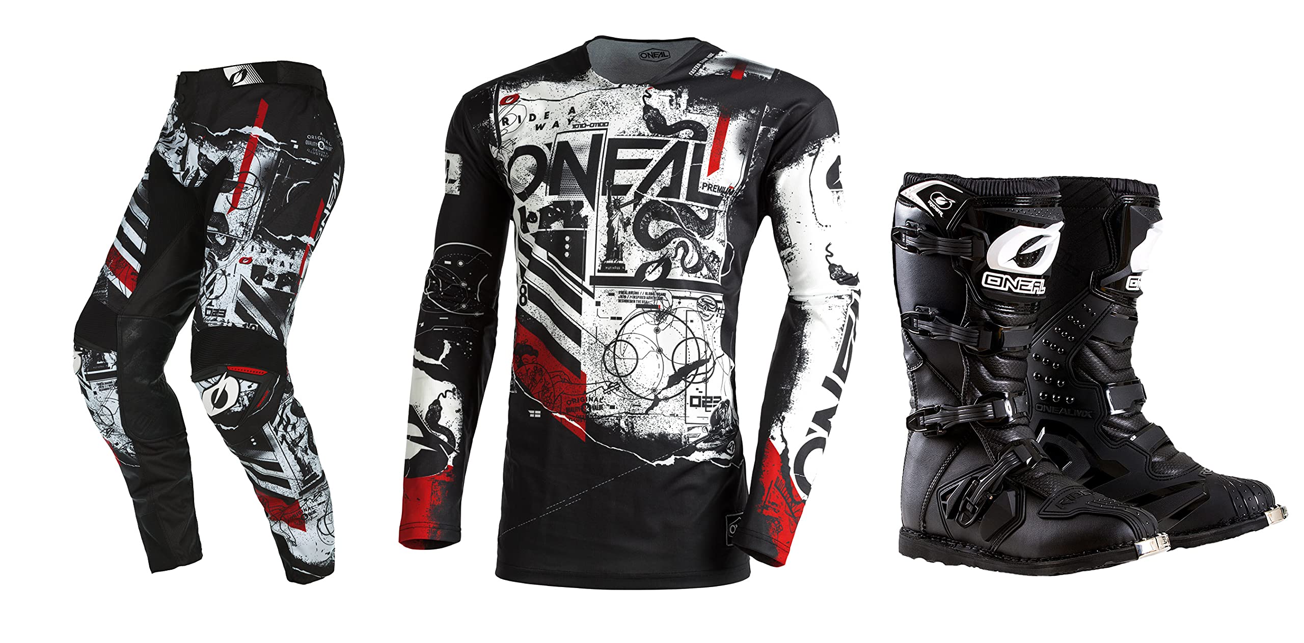 Oneal Youth Mayhem Scarz Jersey Pant Rider Boots Combo - Dirt Bike Racing Gear for Kids - Perfect for Motocross, Off-Road & MX Riding