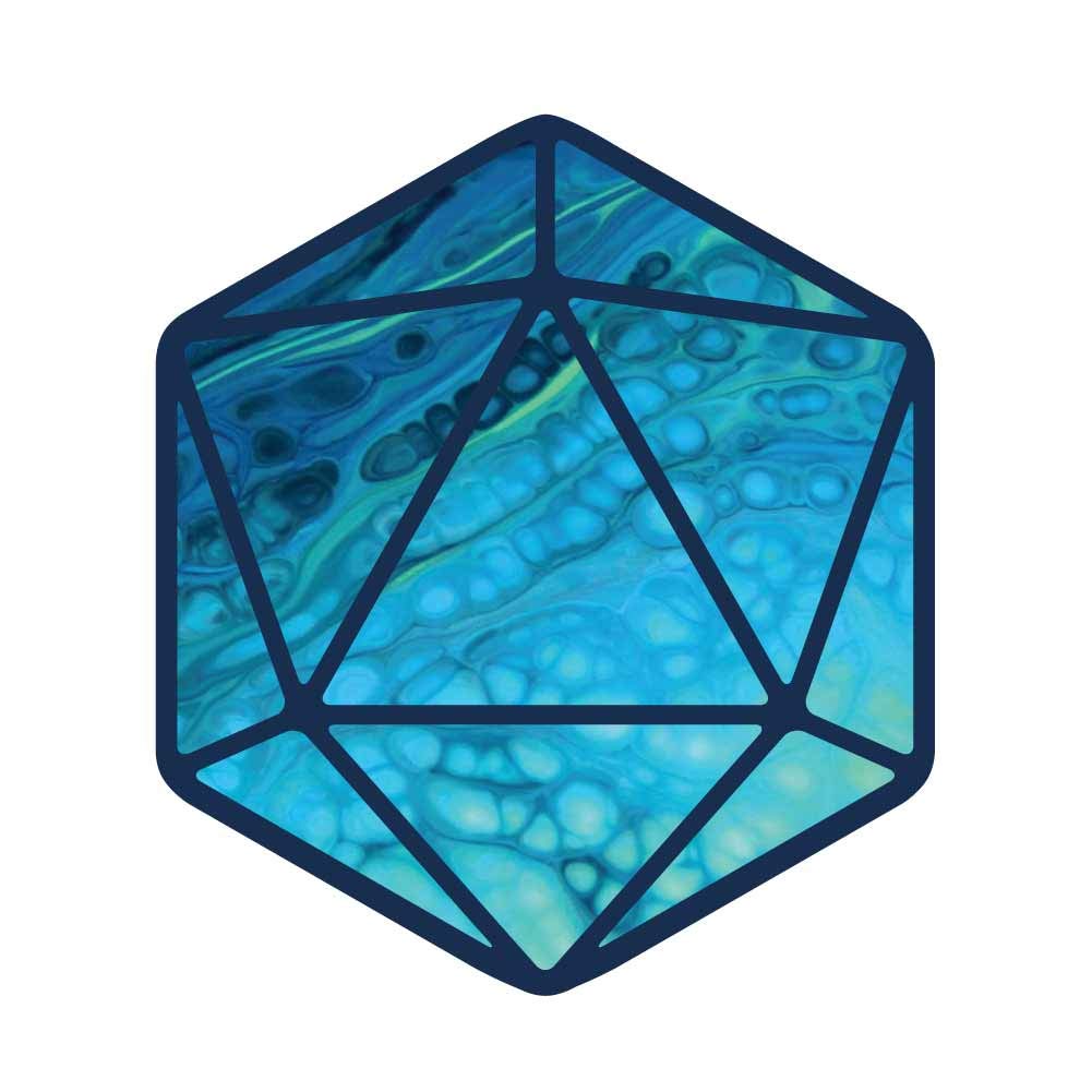 D20 Dice Silhouette Teal and Blue Swirl Paint Pour Vinyl Decal - 5 Inch Waterproof Sticker for Gaming Accessories, Cars, Laptops, Home Décor & Windows | Perfect for Tabletop RPGs, DIY Crafts & Personalizing Devices