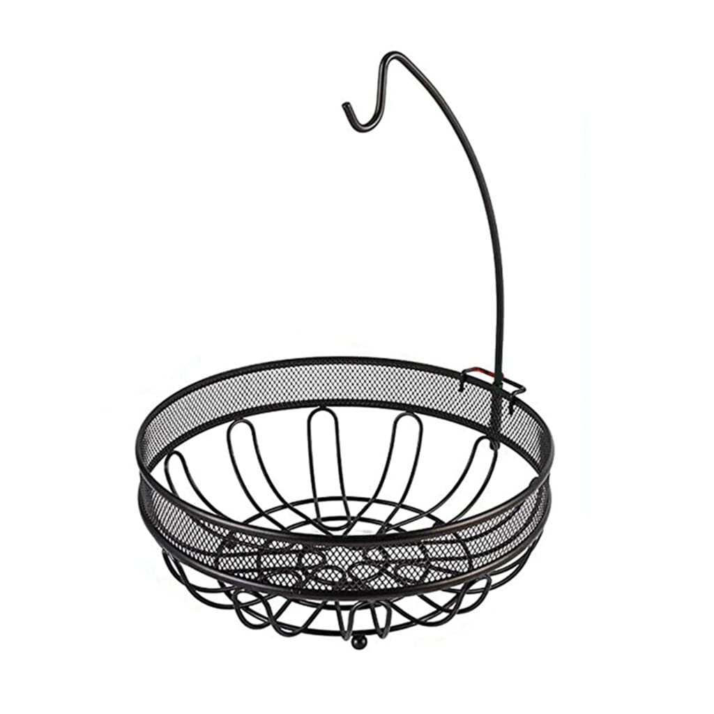 CFYPQX Black Fruit Basket Bowl with Banana Tree Hanger - Kitchen Storage Organizer for Snacks, Bread, Fruits | Perfect for Countertop, Pantry & Dining Table Decor