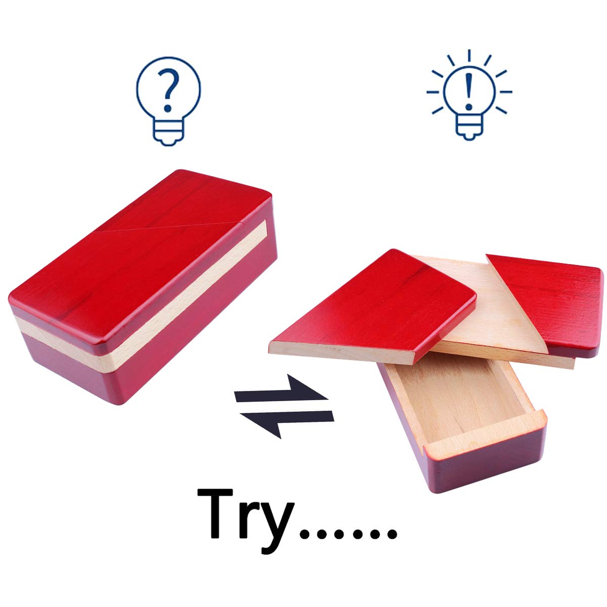 DC-BEAUTIFUL Impossible Wooden Puzzle Box with Secret Drawer - Red Magic Mystery Gift Box for Brain Teasers & Treasure Hunts - Perfect for Escape Rooms, Birthday Gifts & Collector's Items