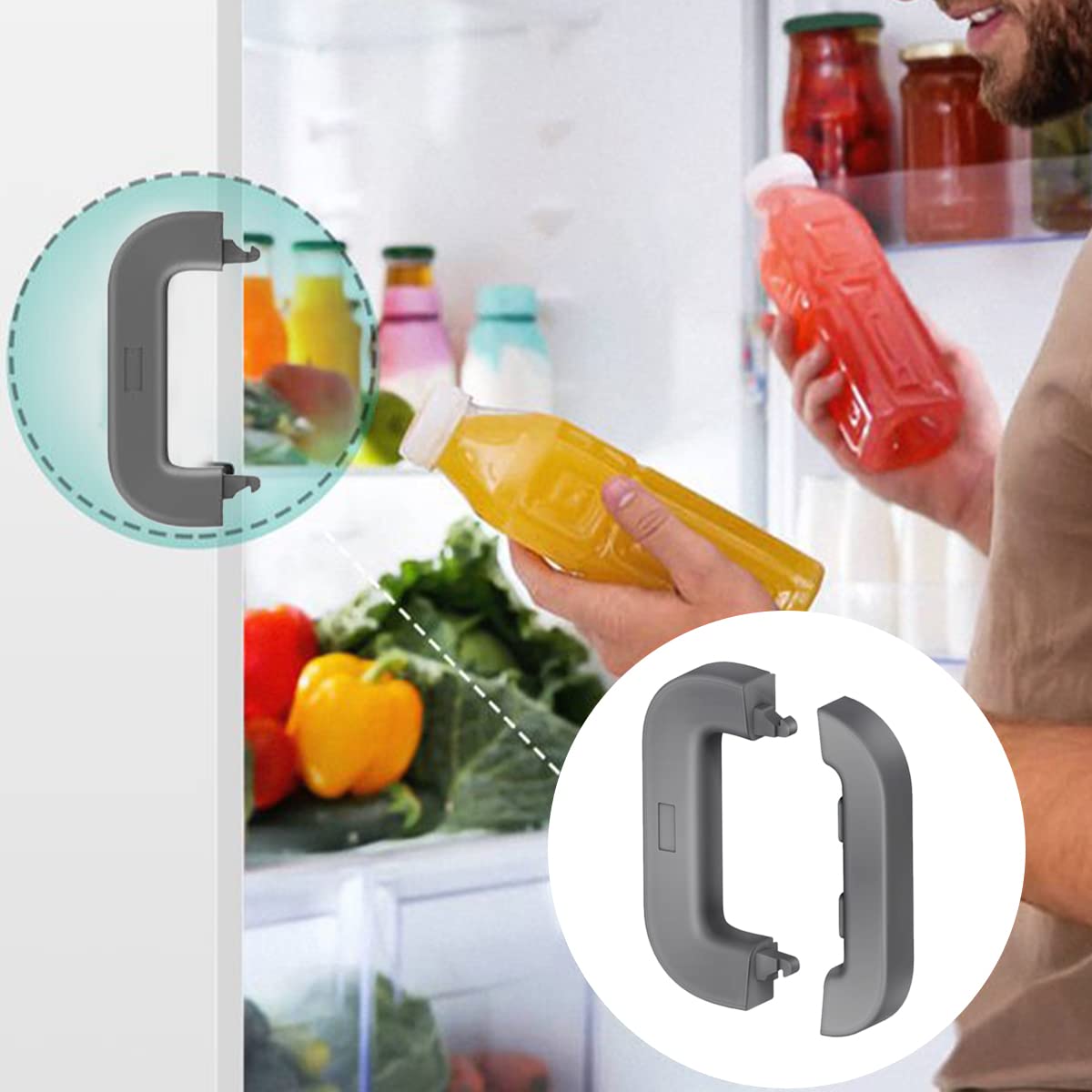 2 Pack Refrigerator Lock - Child Safety Fridge Freezer Door Latch for Toddlers & Kids - No Drill Adhesive Baby Proofing - Easy One Handed Installation - Perfect for Home, Kitchen & Daycare Safety