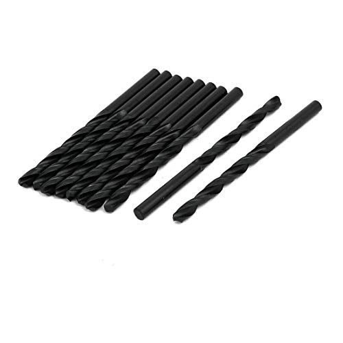 5.1mm HSS Spiral Flute Twist Drill Bit Set - 85mm Length, Straight Shank, Black Finish (10-Pack) - Perfect for Metal, Wood & Plastic Drilling Projects