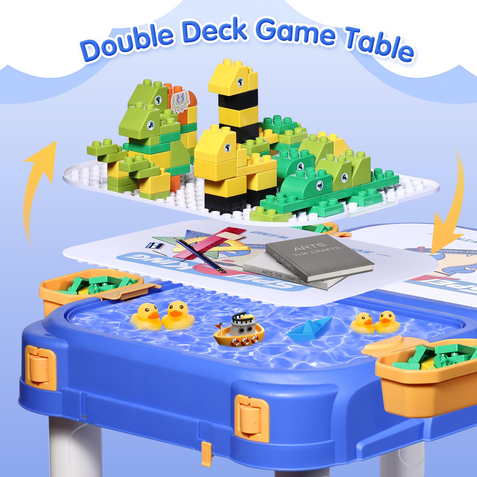 **Toddler Table and Chair Set with 90 Pcs Large Building Blocks - Water & Sand Sensory Play, Ride-On Activity Table with Storage - STEM Learning Toys for Kids Ages 3+ - Perfect for Playrooms, Daycares & Preschool Classrooms**