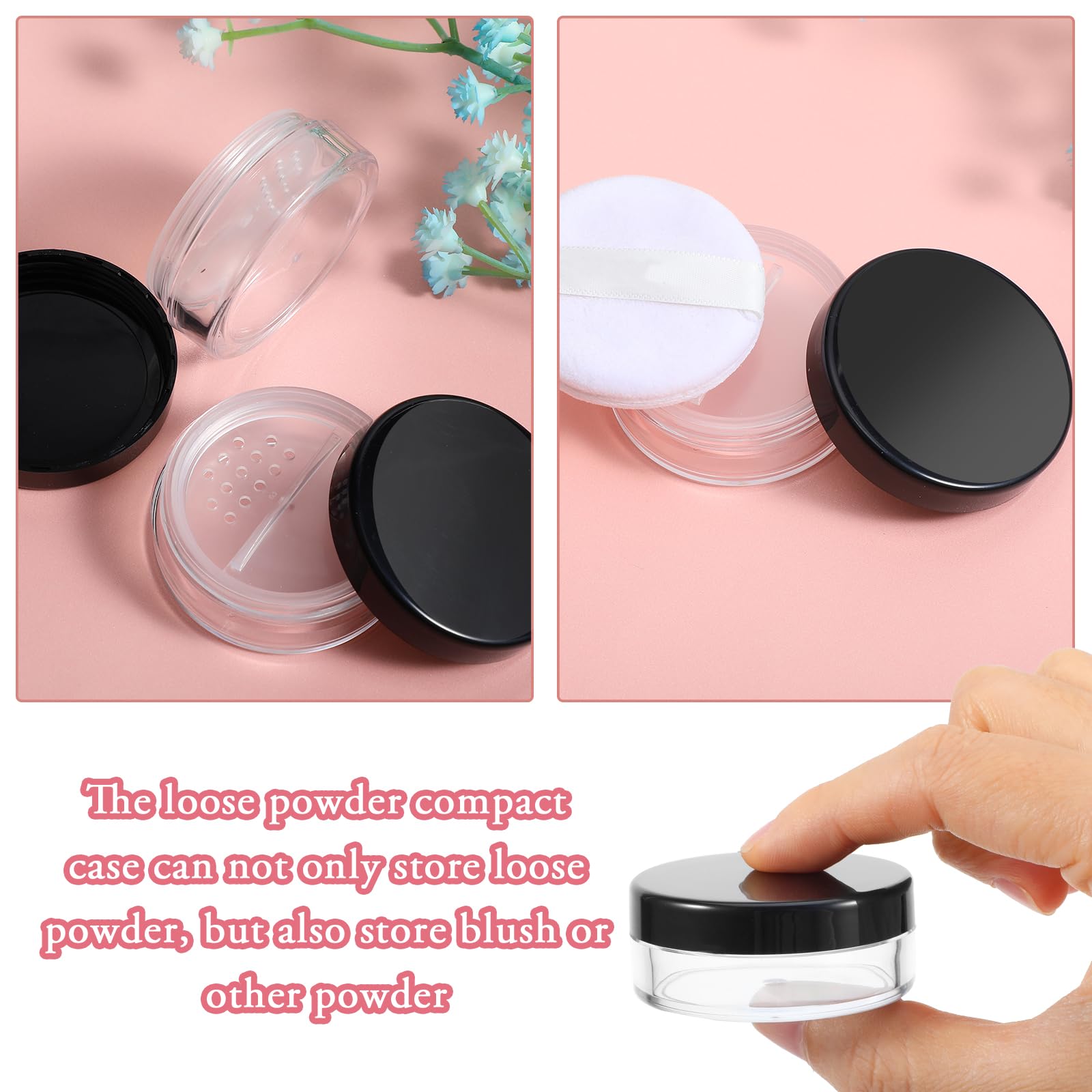 4Pcs 10ml/0.34oz Empty Travel Powder Containers with Rotatable Sifter & Screw Lid - Refillable Loose Powder Dispenser for Makeup, Cosmetics & DIY - Perfect for On-the-Go Touch Ups, Travel & Home Use