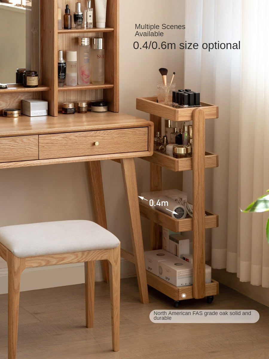 Oak Solid Wood Mobile Storage Rack Cart - Ultra Narrow Space-Saving Organizer for Kitchen, Bathroom, or Office Use