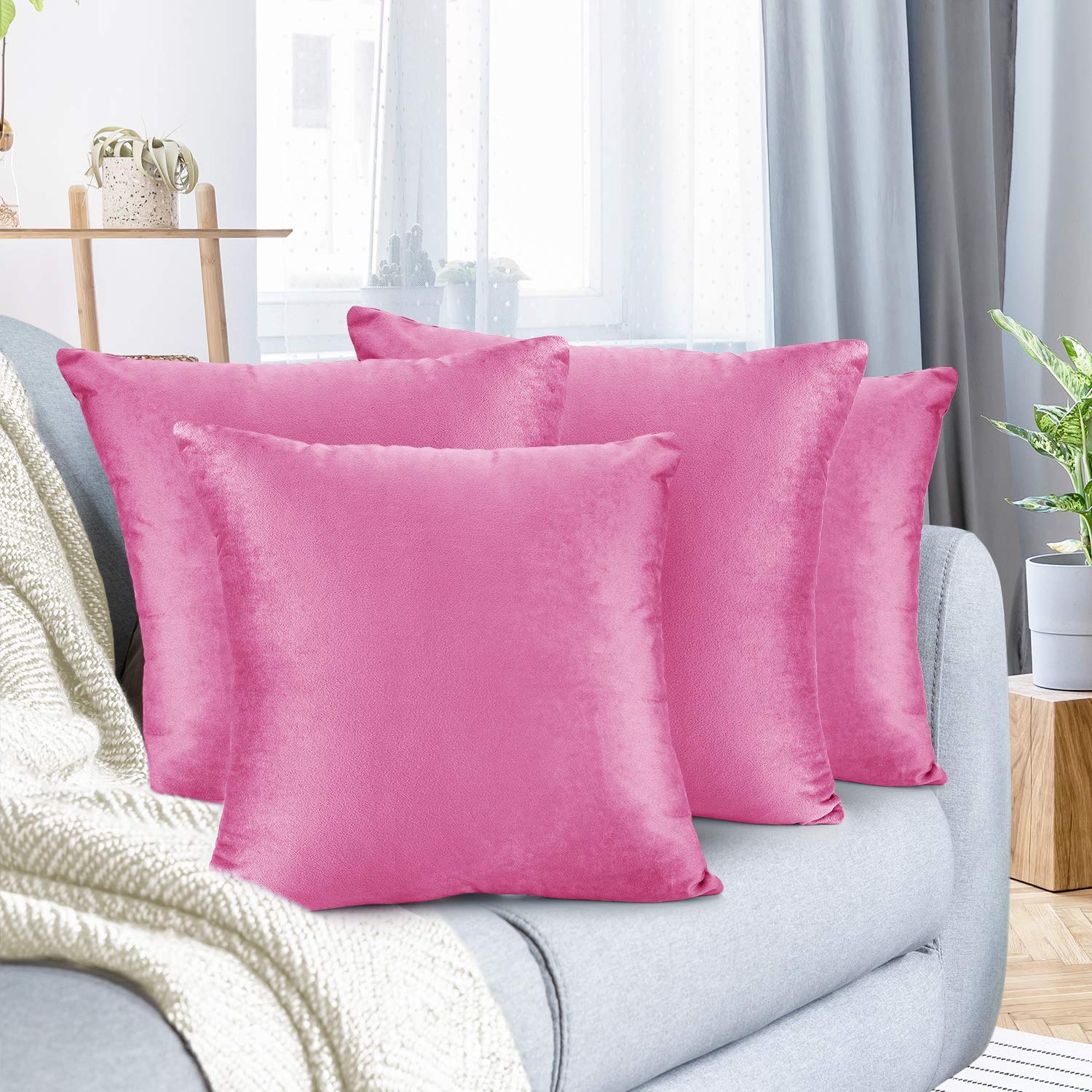 Nestl Throw Euro Pillow Covers 26x26 Inches - Soft Velvet Decorative Couch Pillow Cases Set of 4 (Light Pink) for Sofa, Bedroom & Car - Cozy Home Decor & Gift Idea