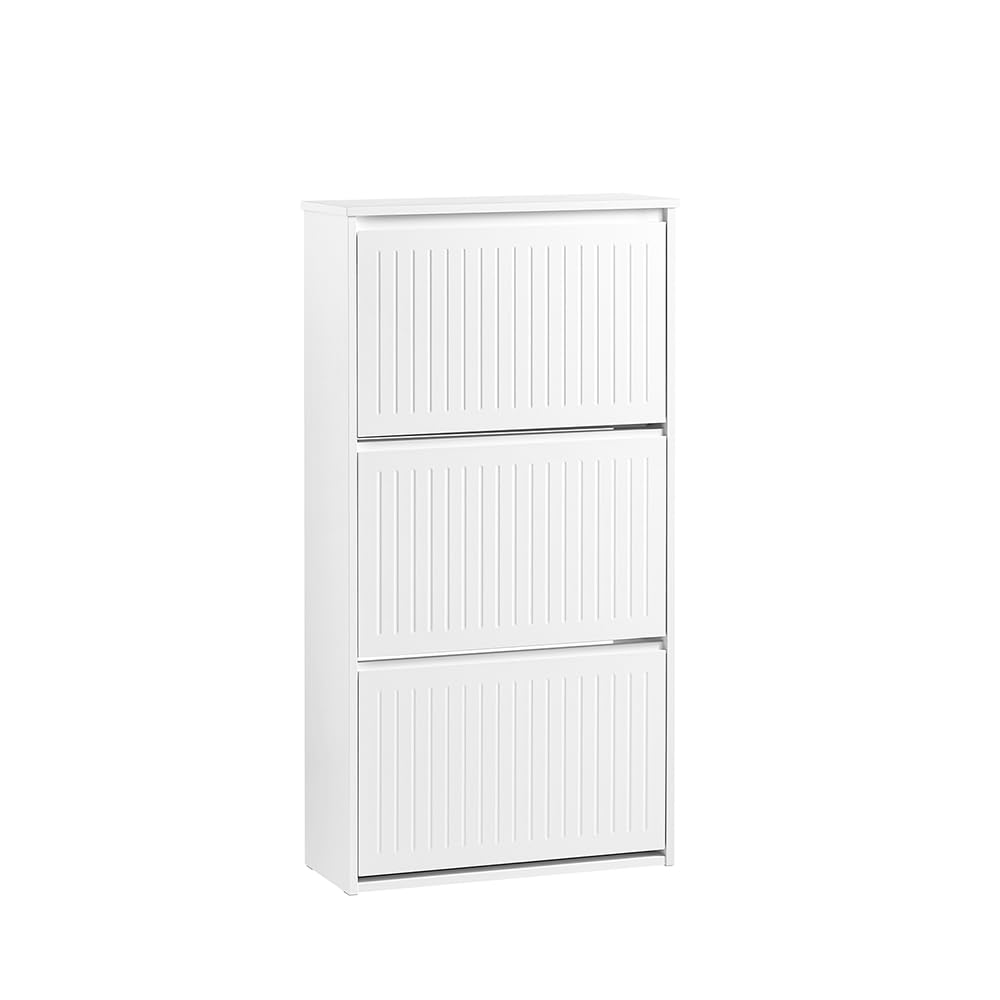 3-Tier Flip-Drawer Shoe Storage Cabinet - Freestanding Shoe Organizer for Entryway & Narrow Hallway - White Shoe Rack for Small Spaces - Perfect for Apartments, Dorm Rooms & Closet Organization