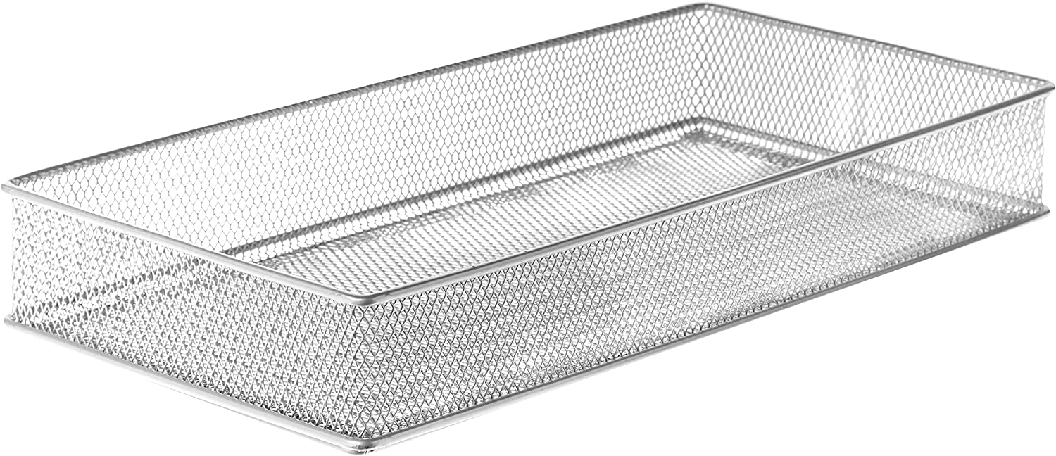 YBM HOME Silver Mesh Drawer Organizer Bins - 6x12x2 Inch Set of 1 - Perfect for School Supplies, Office Desk & Cabinet Organization - Durable Storage Baskets for Home, Classroom or Workplace
