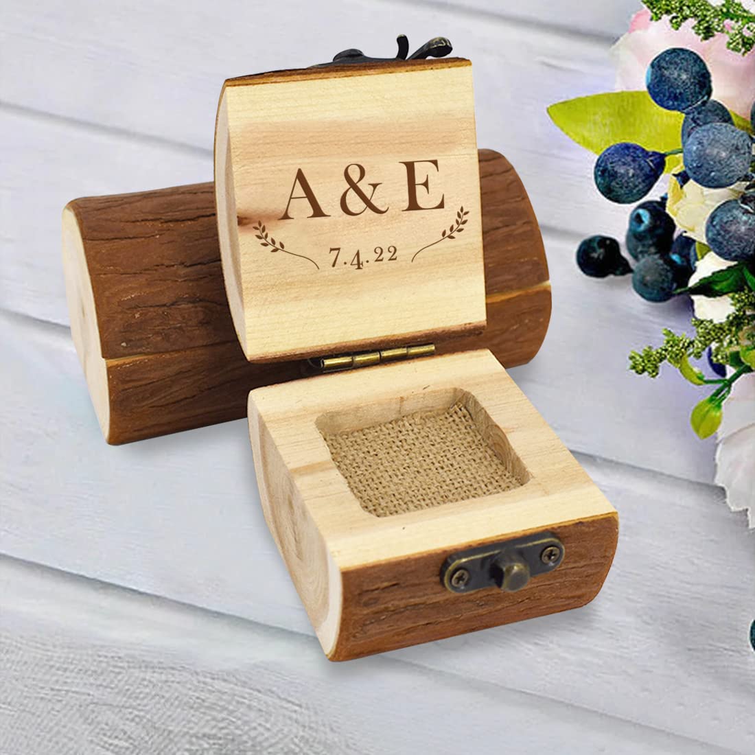 Personalized Wedding Ring Box - Custom Engraved Name Wooden Ring Holder for Ceremony & Proposal - Perfect for Engagement, Vow Renewal & Wedding Gift (Style 5)