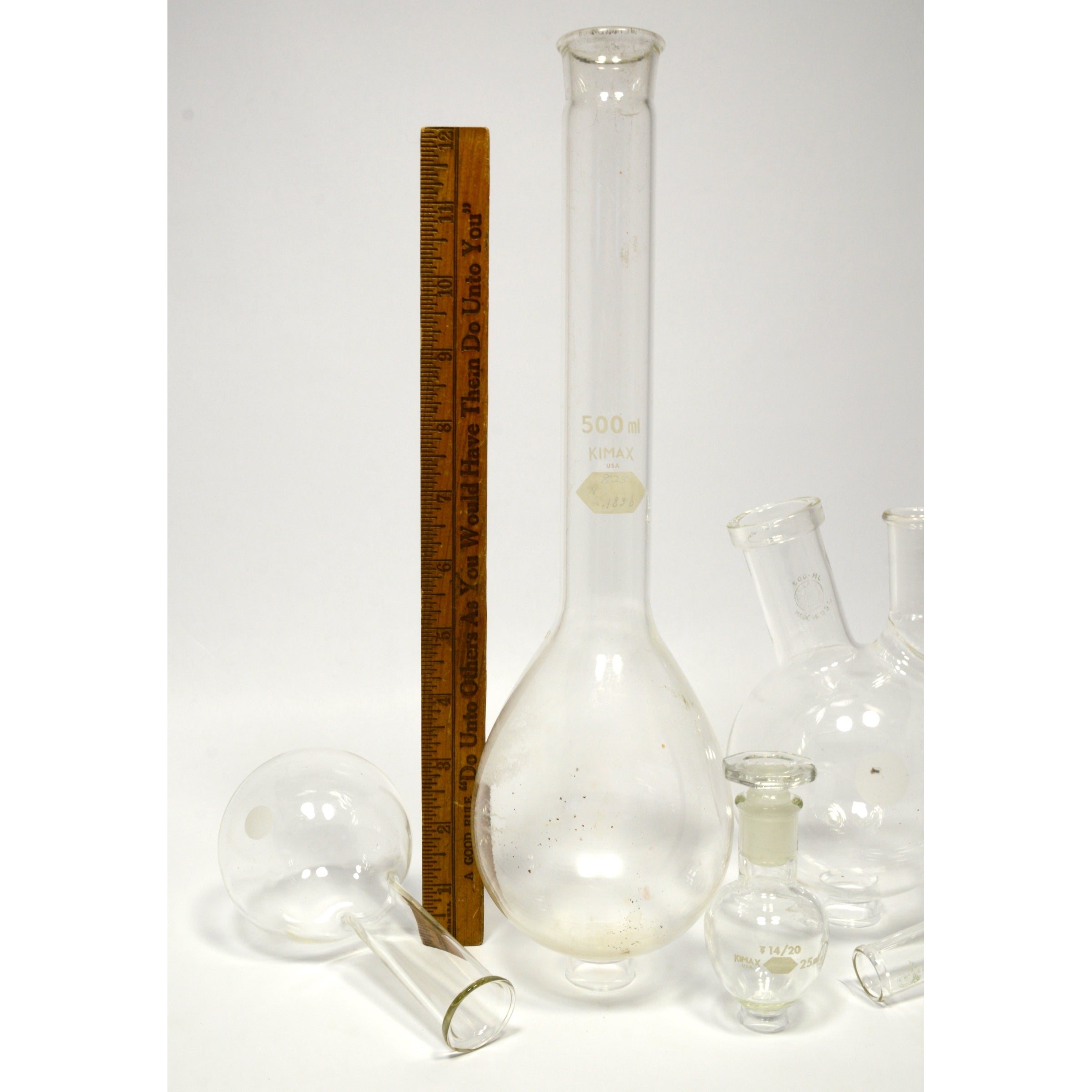 PYREX & KIMAX Lab Glassware Set of 6 Round Bottom Flasks with 2 Neck Florence - Perfect for Chemistry Experiments, Distillation & Scientific Research