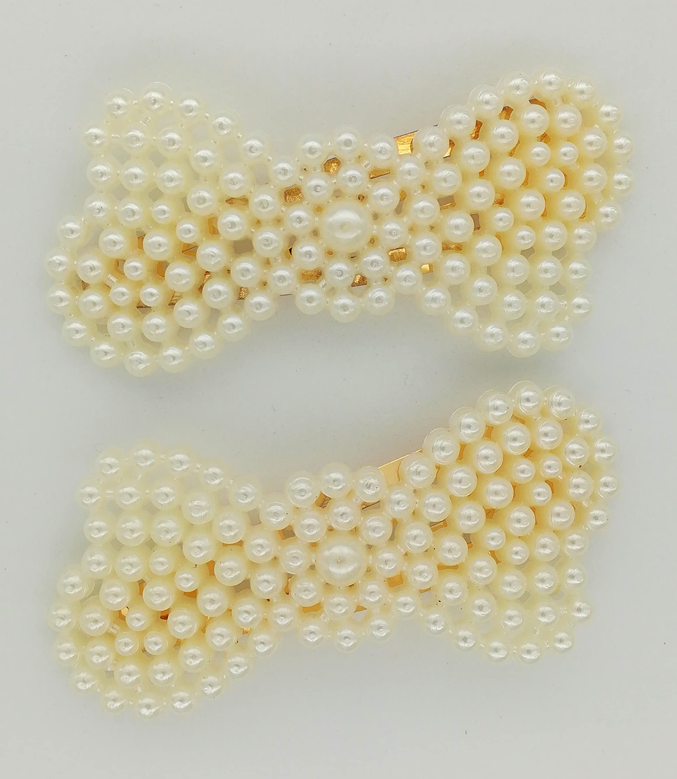 Elegant Kanthan Pearl Hair Clips & Barrettes for Women & Girls - 2-Pack Bow Hair Ties & Pins - Perfect for Weddings, Parties & Everyday Hair Accessories
