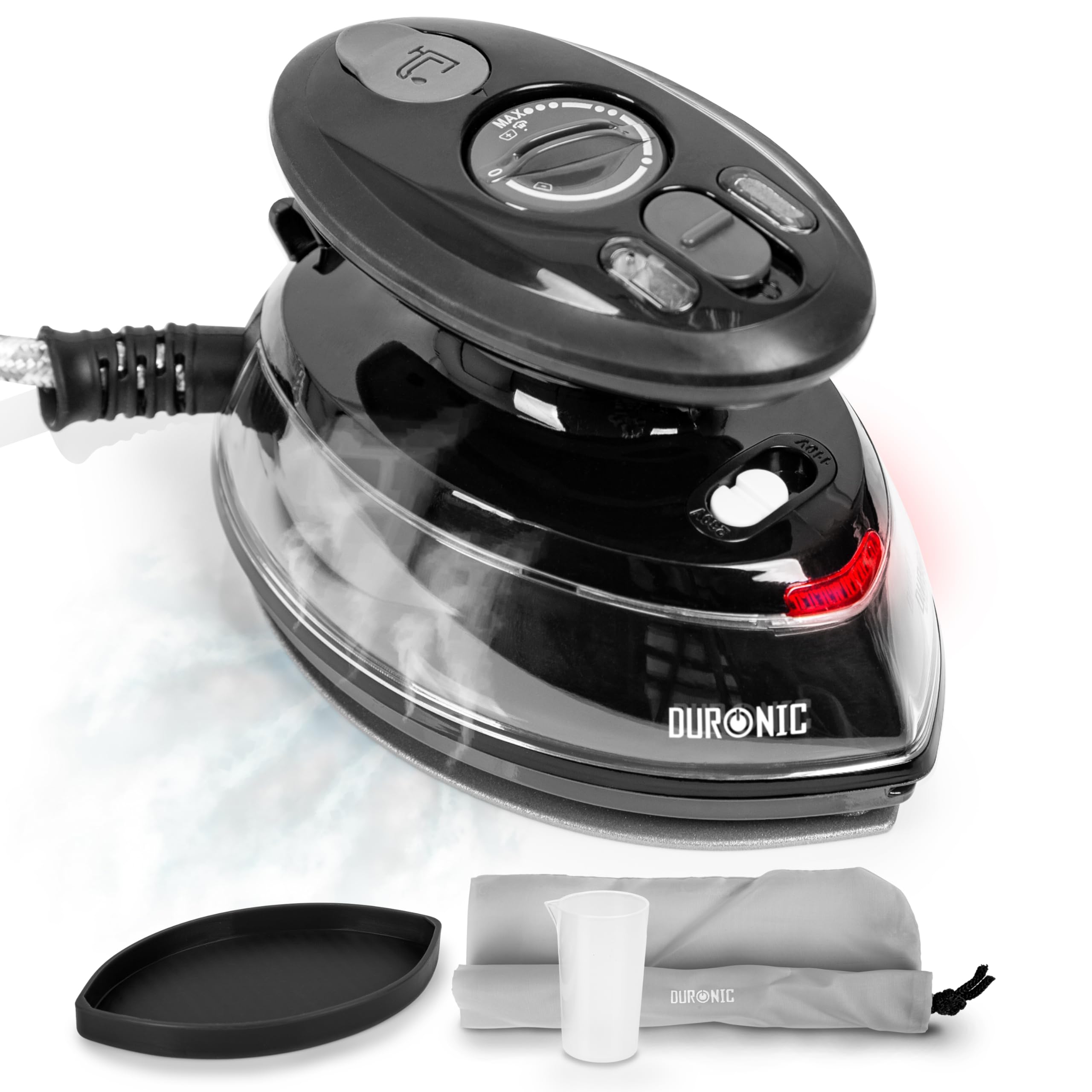 Duronic SI3 BK Mini Travel Iron - 35ml Tank, 400W Portable Steam Iron with Adjustable Heat Settings | Lightweight & Compact for Travel, Quilting, Patchwork, Applique & Craft Projects | Perfect for Hotels, Camping & Small Spaces