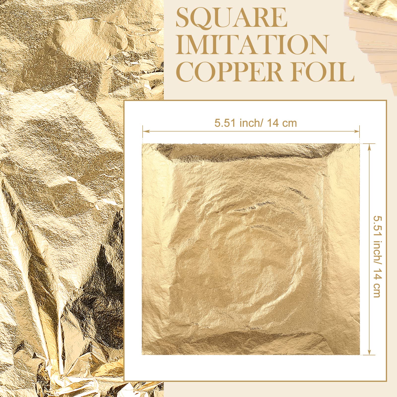 Premium 500 Sheets Imitation Gold Leaf Foil - 5.5x5.5 Inch (14x14cm) Gold Leaf Sheets for DIY Gilding, Painting, Decoration & Furniture Crafts - Perfect for Art Projects, Home Decor & Wedding Invitations