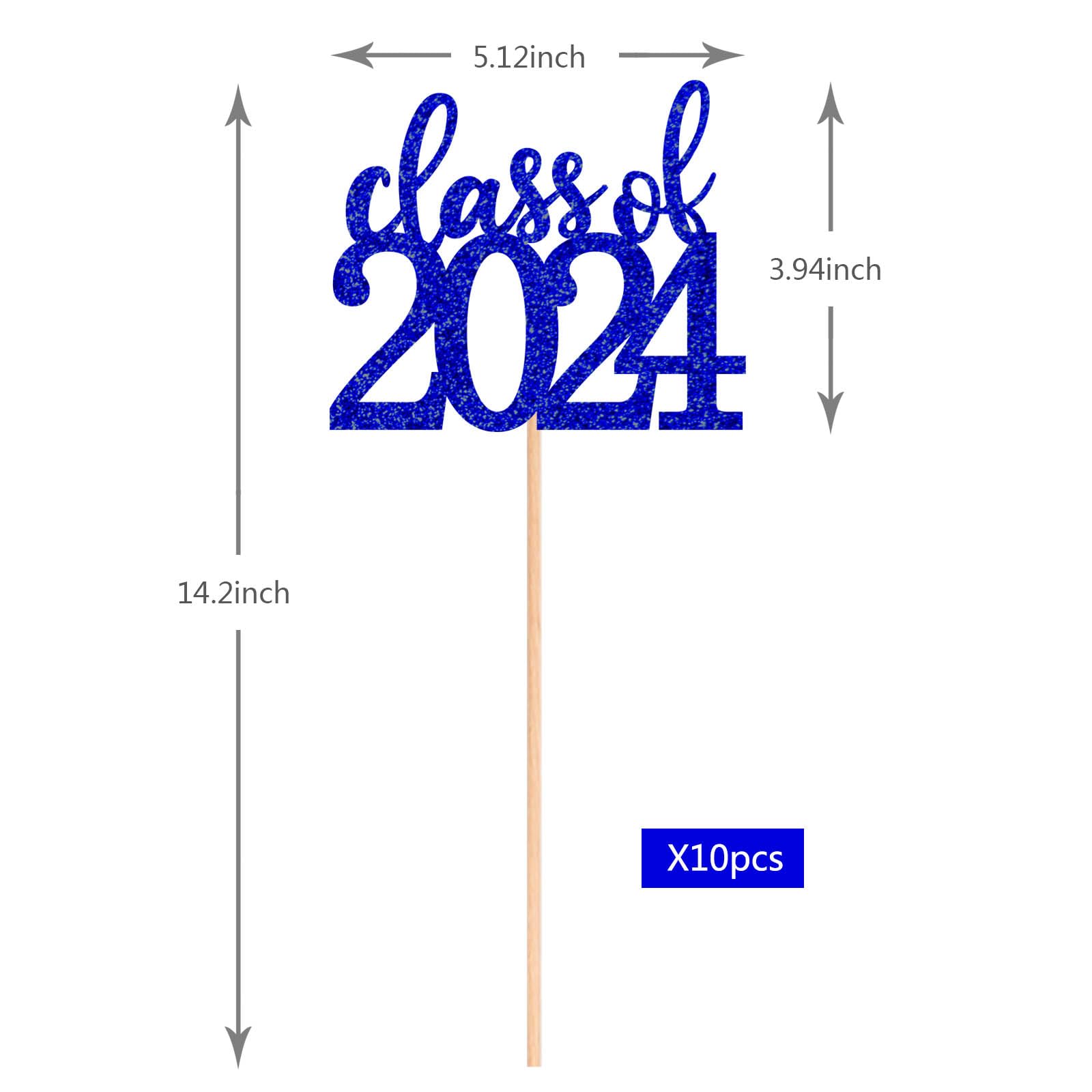 ALISSAR 10 Pack Double Sided Blue Class of 2024 Graduation Party Centerpiece Sticks - Table Toppers for Graduation Decorations - Perfect for High School & College Graduation Parties, Commencement Ceremonies & Photo Backdrops (Blue)