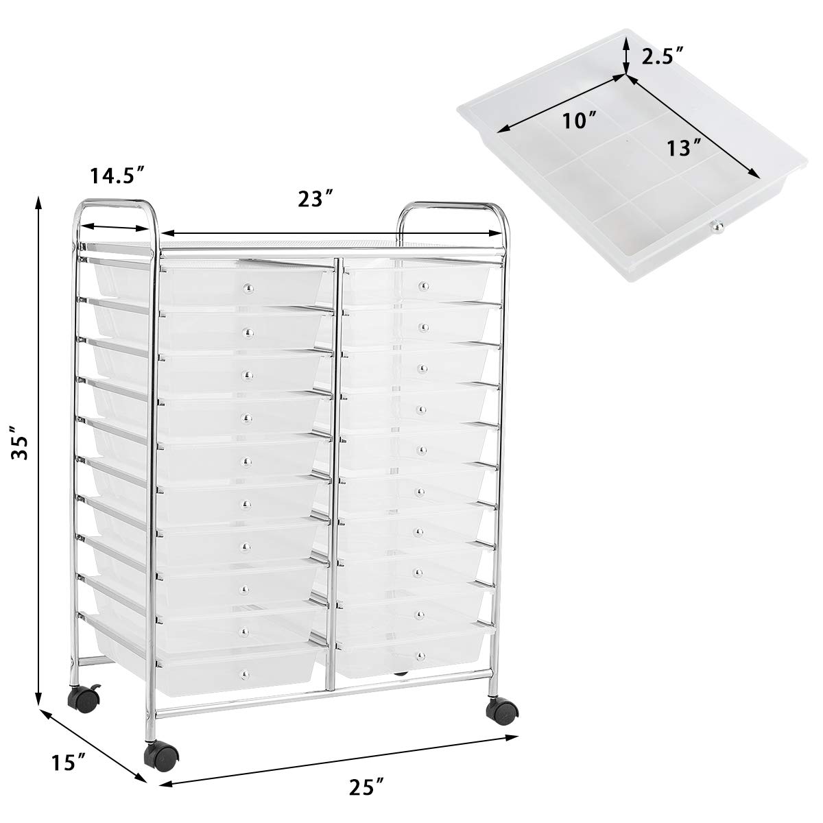 20-Drawer Rolling Storage Cart with Universal Wheels - Multipurpose Mobile Utility Organizer for Classroom, Office, School & Home - Perfect for Craft Supplies, Office Stationery & Home Organization