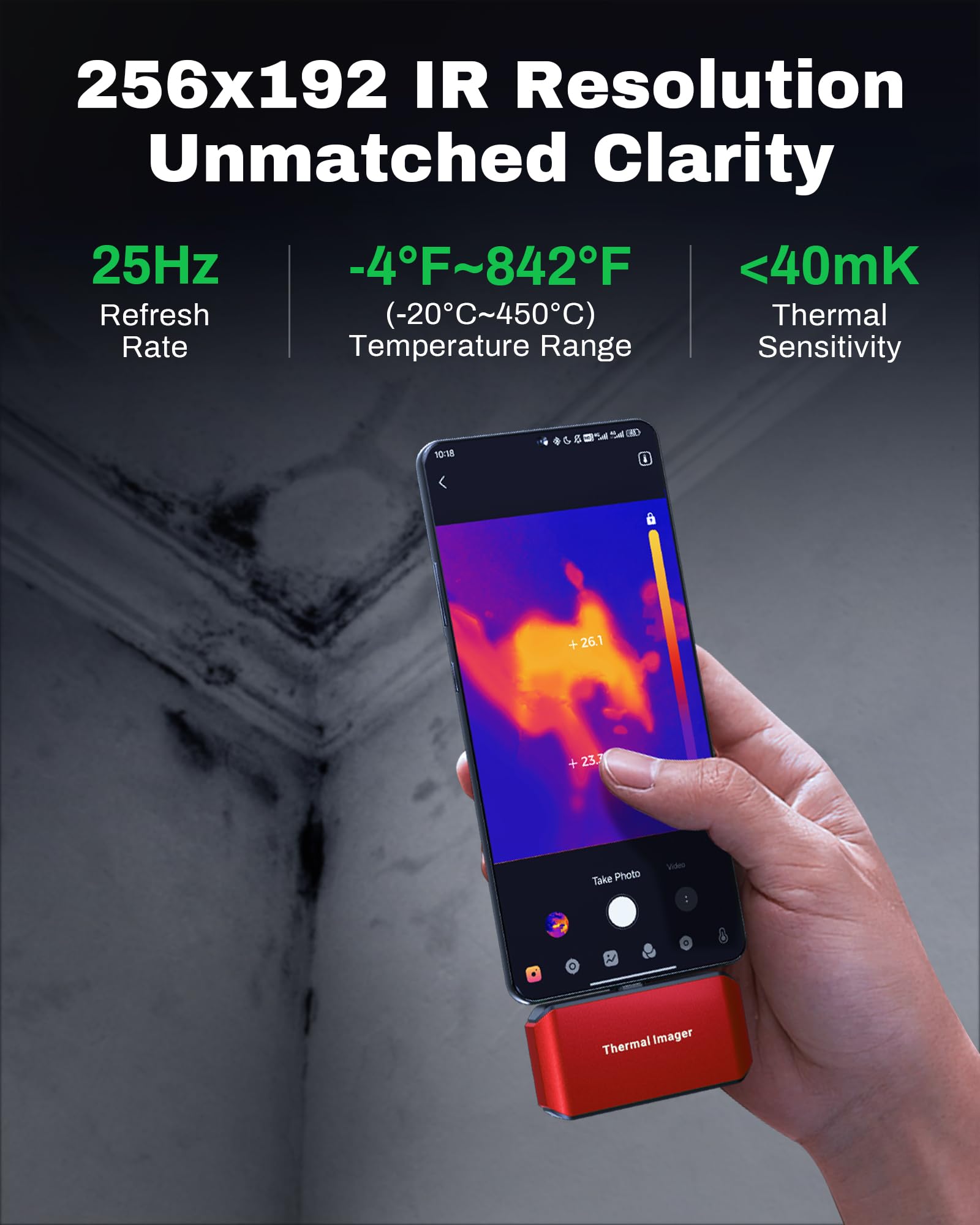 High Resolution M256 Thermal Imaging Camera 256x192 IR with 3D Analysis, 25Hz Refresh Rate, -4°F~842°F Temperature Range - Compatible with Android Smartphones, Tablets & PC (Red) - Perfect for Home Inspection, Electrical Maintenance, HVAC Diagnosis and Wildlife Observation