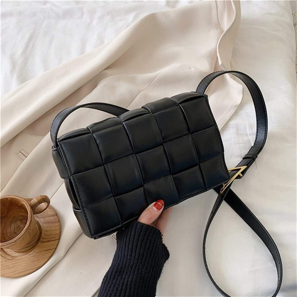 HABADOG Women's PU Leather Square Crossbody Bag - Stylish Weave Flap Shoulder Messenger Purse for Travel & Daily Use (Black, 23 X 8 X 15 cm) - Perfect for Work, Shopping & Weekend Outings