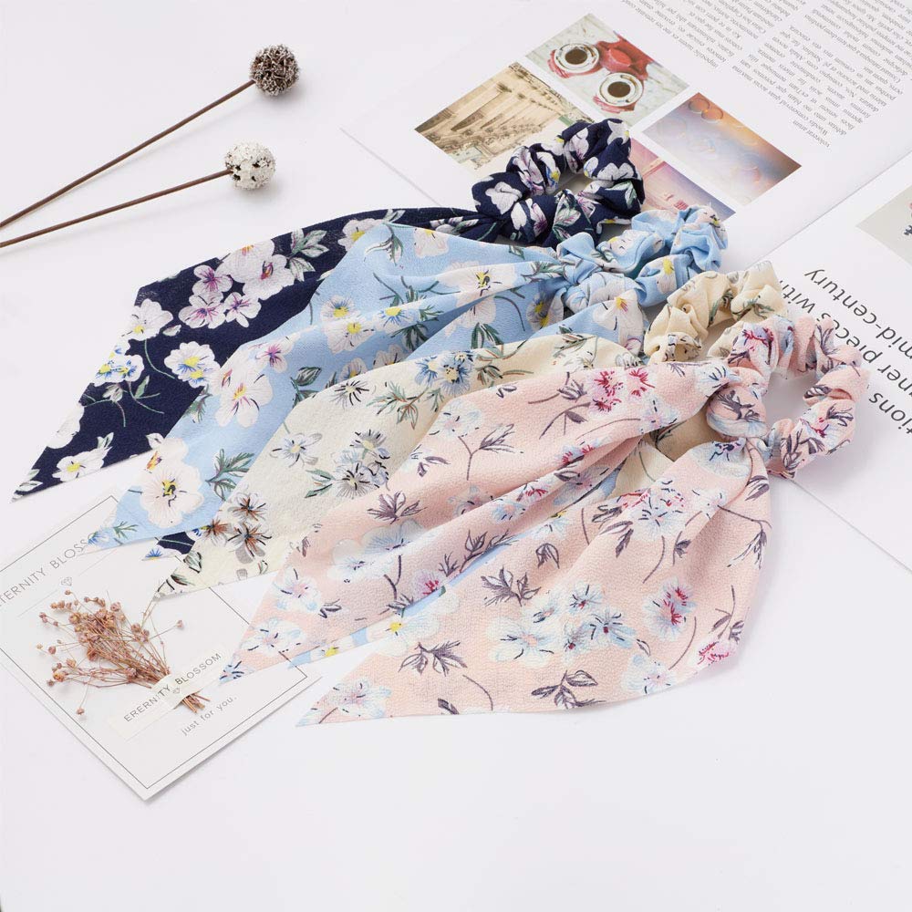World Zone Enterprises Women & Girls Chiffon Floral Hair Scarf & Scrunchies Set - 12 Pcs Soft Hair Accessories for Ponytail, Bun & Headband Styling - Perfect for Weddings, Parties & Everyday Fashion