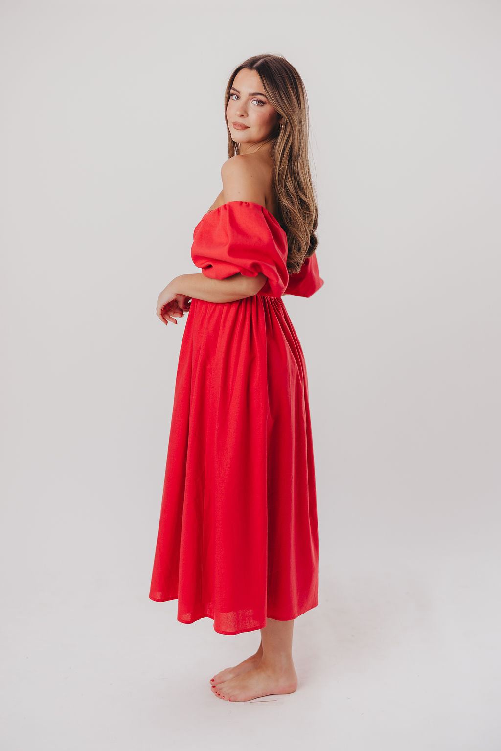 Hamilton Midi Dress in Red - Bump Friendly Maternity Dress (S-XL) | Flowy Summer Dress for Pregnancy, Baby Shower & Special Occasions