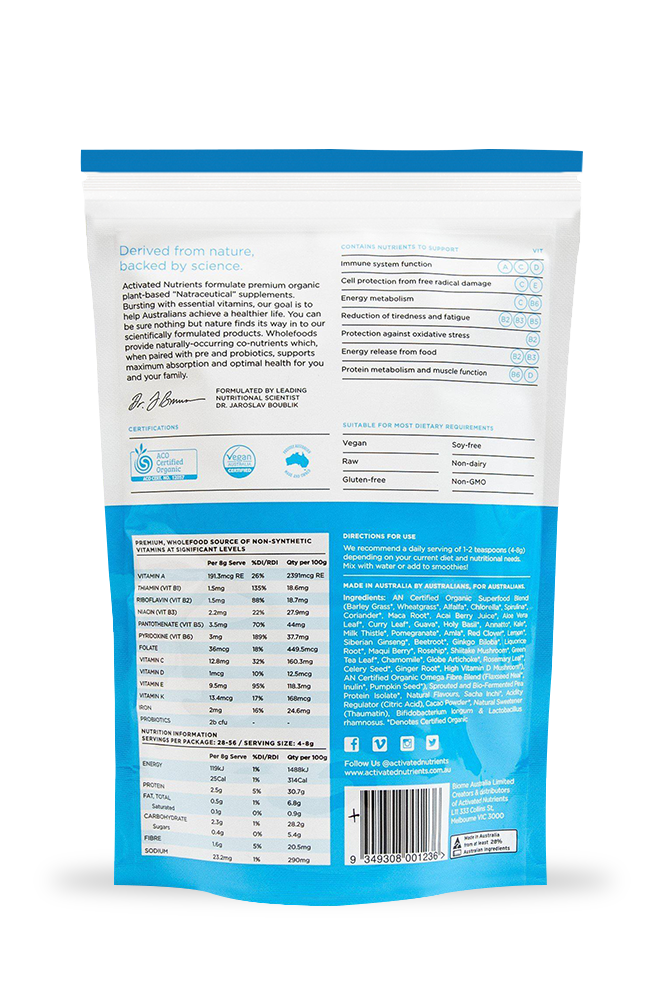 Activated Nutrients Organic Superfood Powder for Men - Boost Energy & Vitality - Perfect for Post-Workout Recovery & Daily Wellness