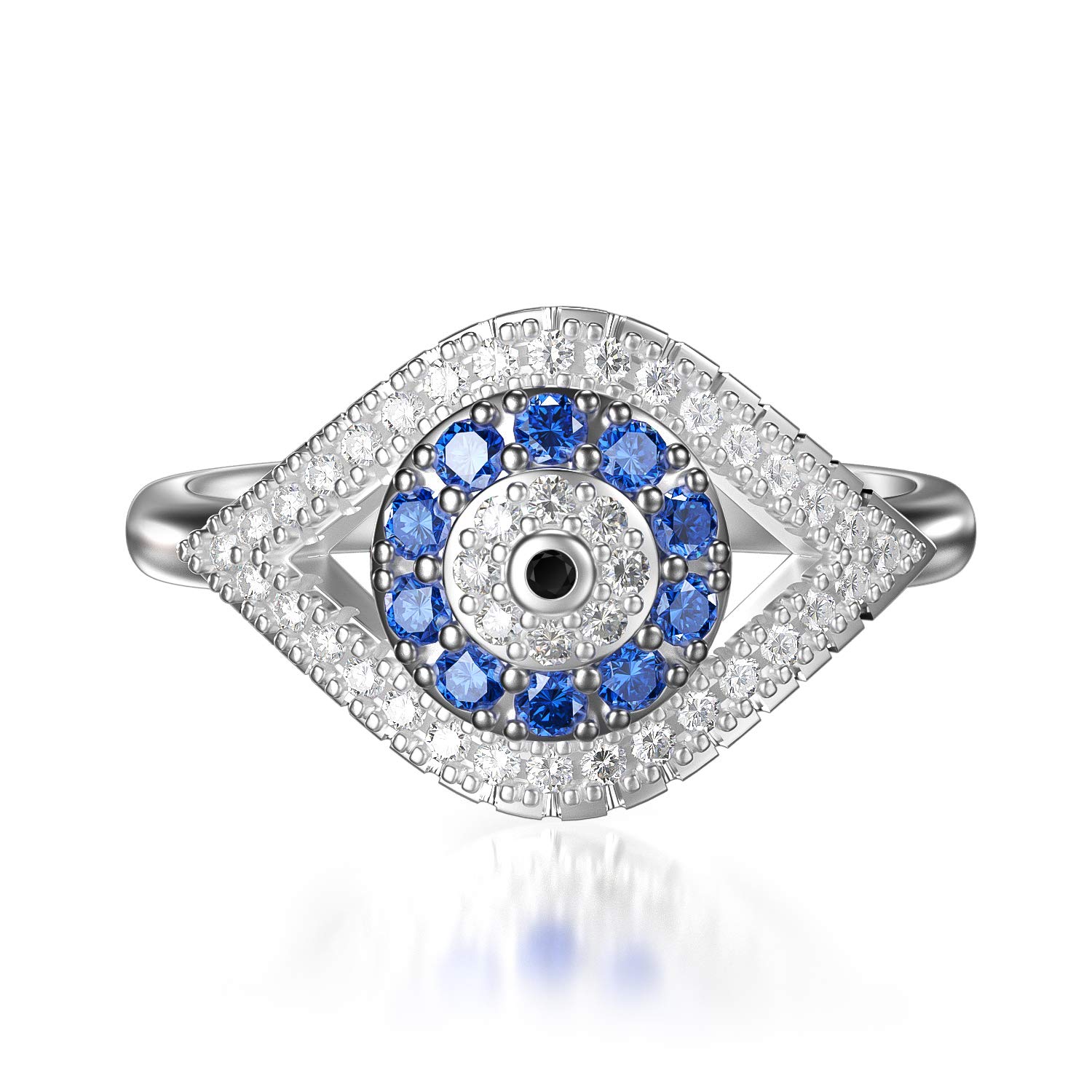 PEIMKO 925 Sterling Silver Turkish Evil Eye Ring for Women, Cubic Zirconia Protection Signet Ring, Lucky Jewelry Gift for Mother's Day, Birthday, Anniversary - Size 5-12 - Perfect for Everyday Wear, Spiritual Protection & Fashion Statement