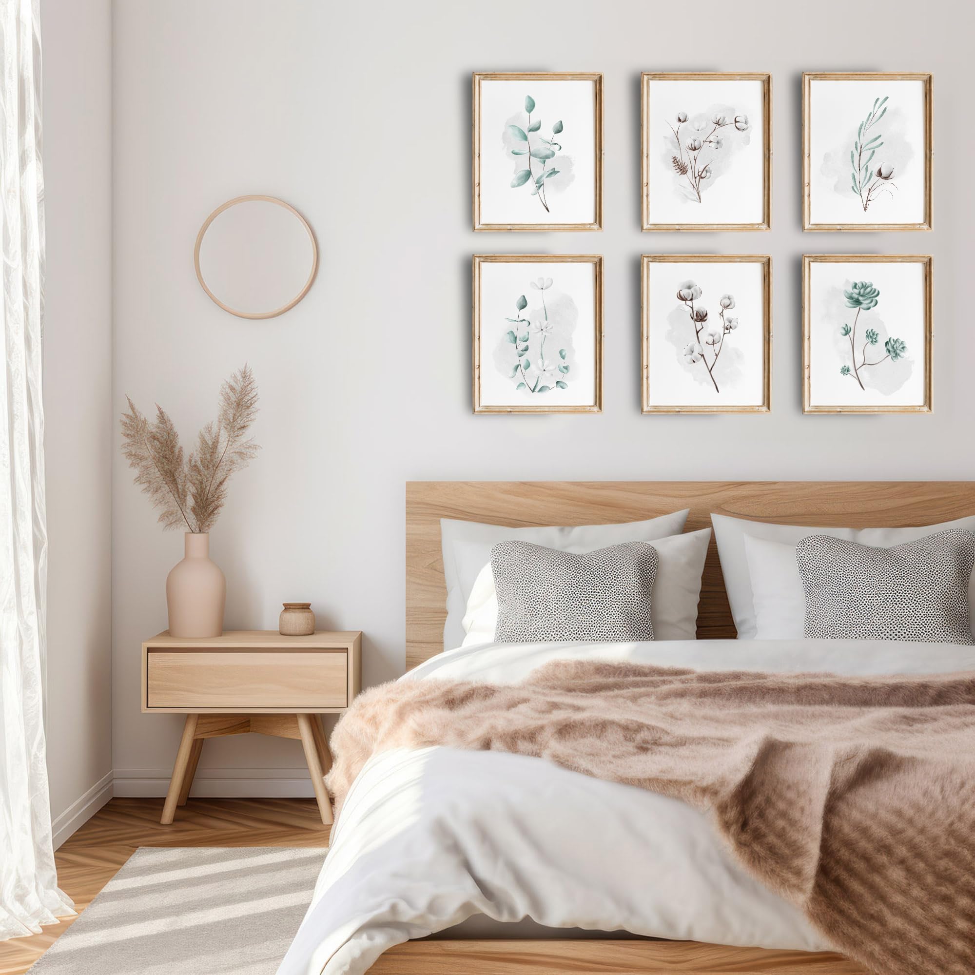 Eucalyptus and Cotton Botanical Prints Wall Art Set of 6 - Unframed 8x10 Inch - Modern Kitchen Wall Decor - Perfect for Farmhouse, Bathroom, and Bedroom Decor - Adds Fresh Greenery Style to Any Space