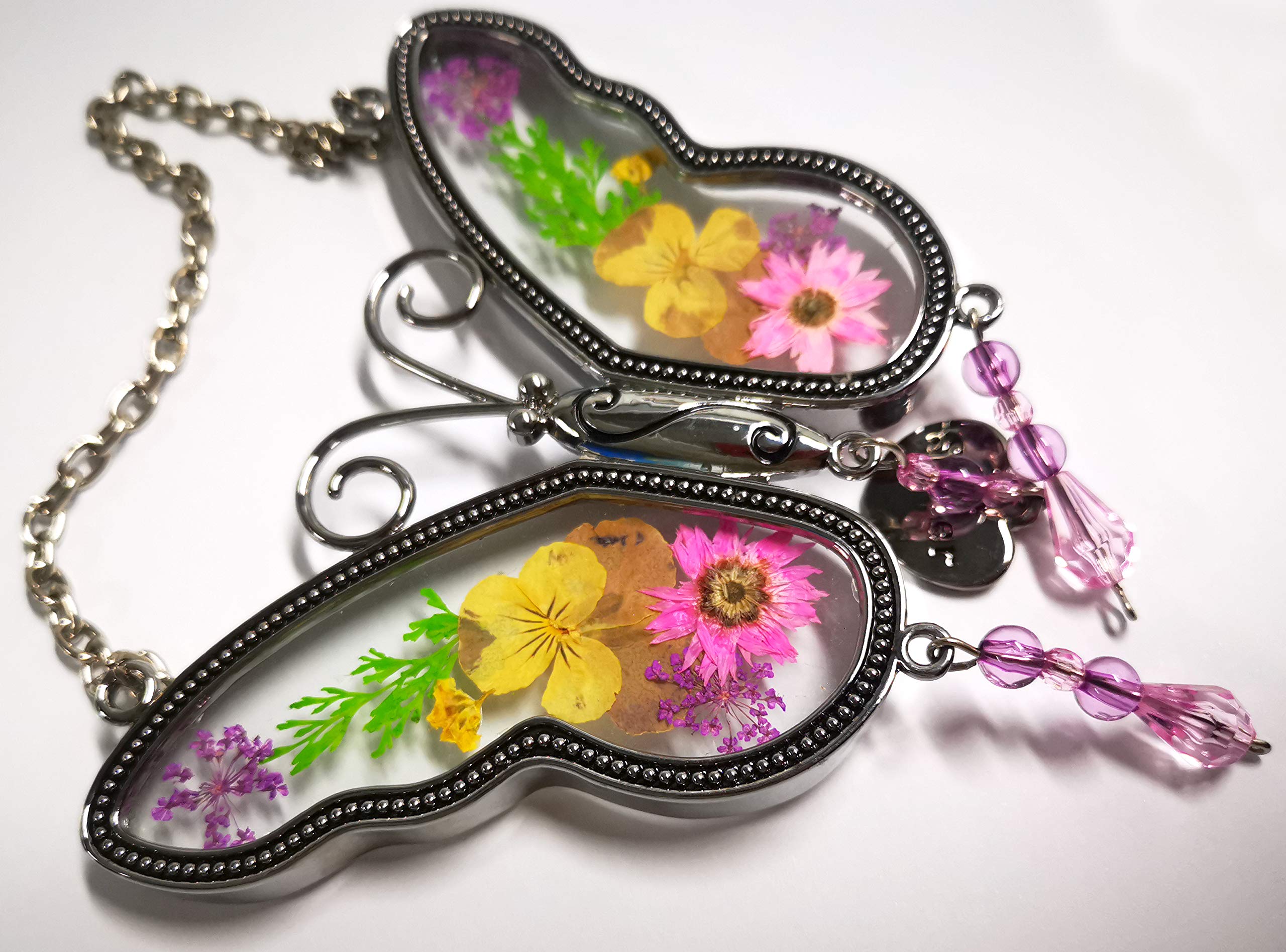 KOLIN Sister Butterfly Suncatcher with Pressed Flower Wings - Handmade Glass Window Decor for Sisters, Best Friends & Loved Ones | Perfect for Home, Bedroom, Nursery & Gift Giving
